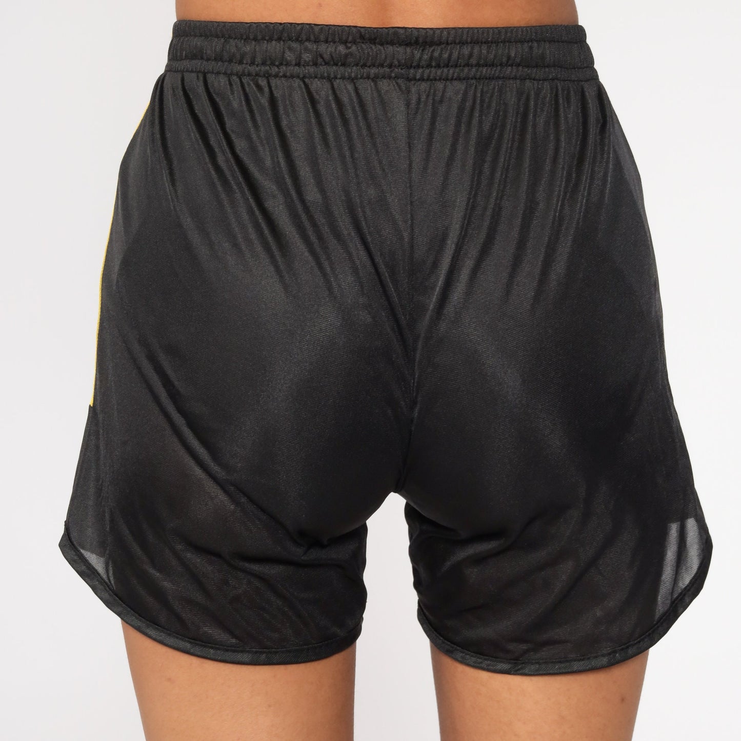 80s Black Yellow Nylon Running Shorts High Waist Color Block Extra Small