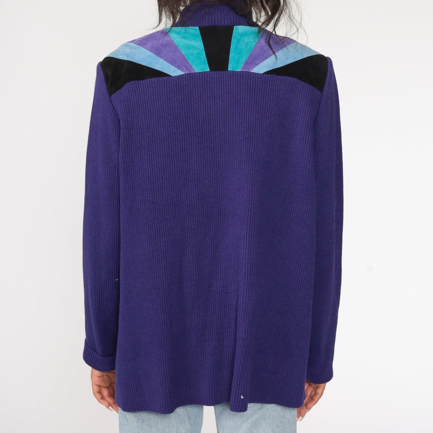 90s Purple Suede Striped Jacket Knit Sweater Jacket Extra Large XXL