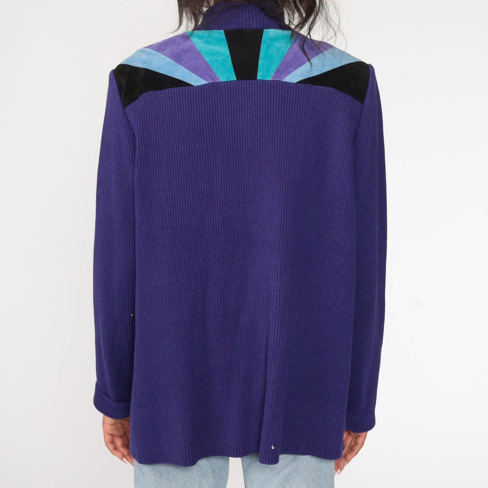 90s Purple Suede Striped Jacket Knit Sweater Jacket Extra Large XXL