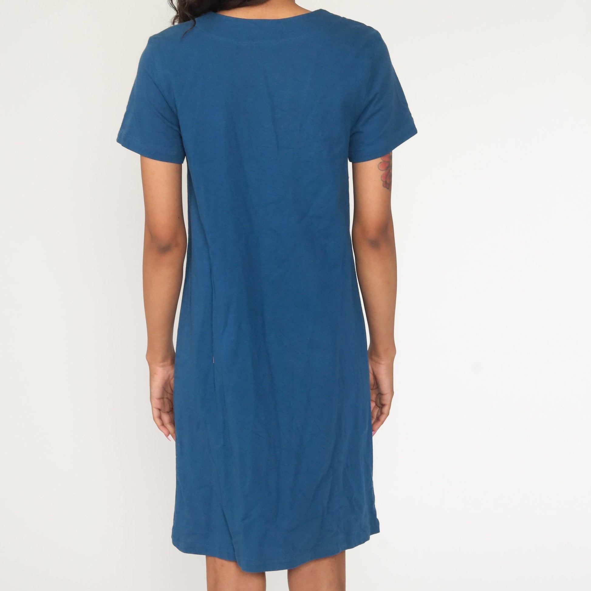 90s Butterfly Print Blue Mini Dress Shift Short Sleeve Small