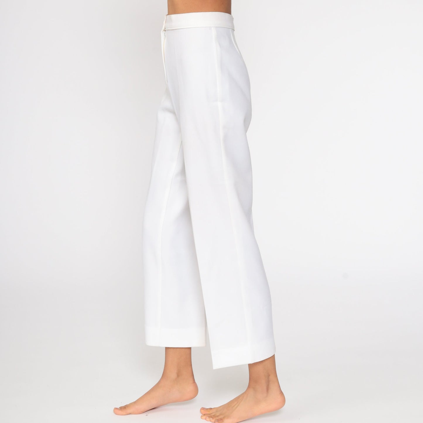 70s White High-Waisted Straight Leg Trousers Small 26