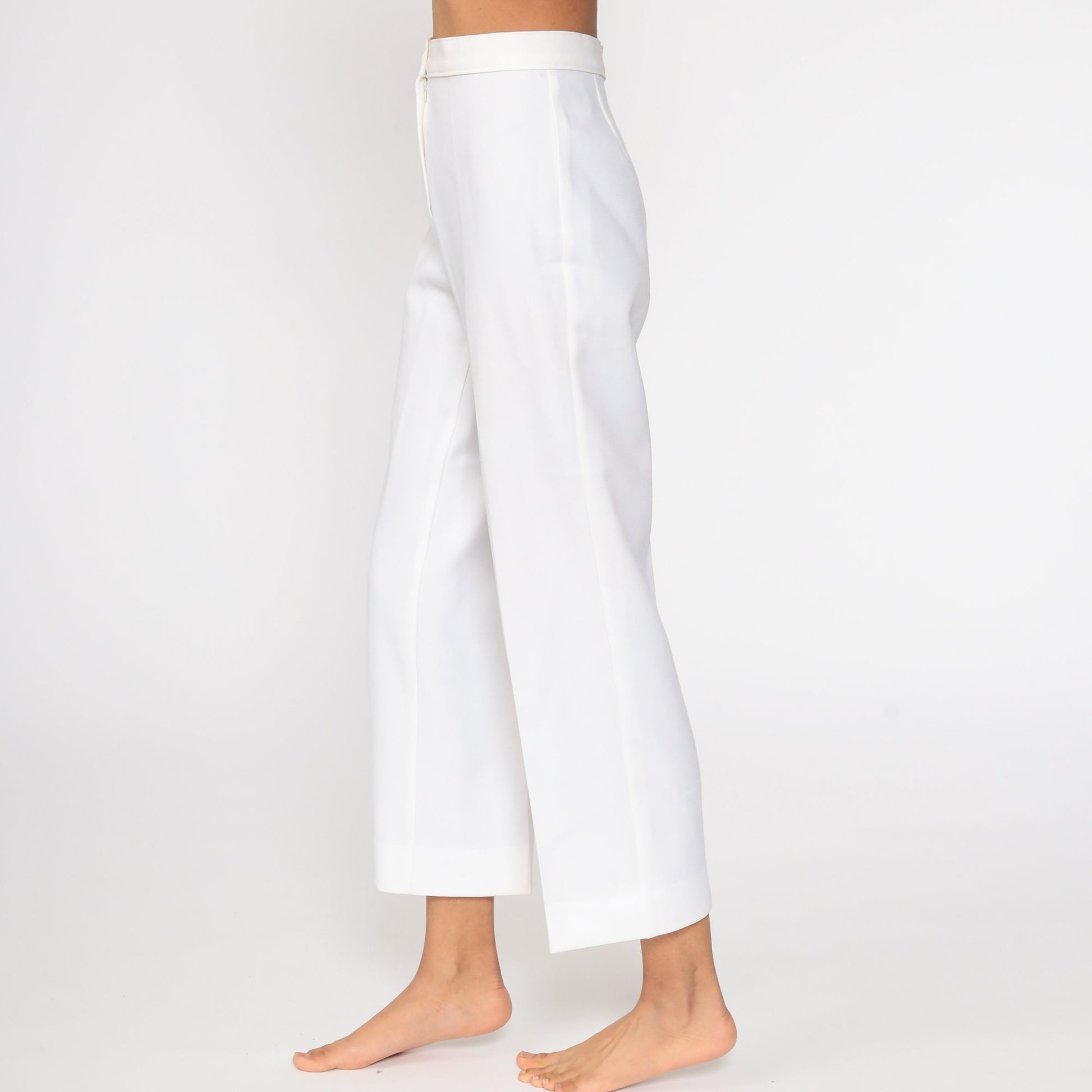 70s White High-Waisted Straight Leg Trousers Small 26