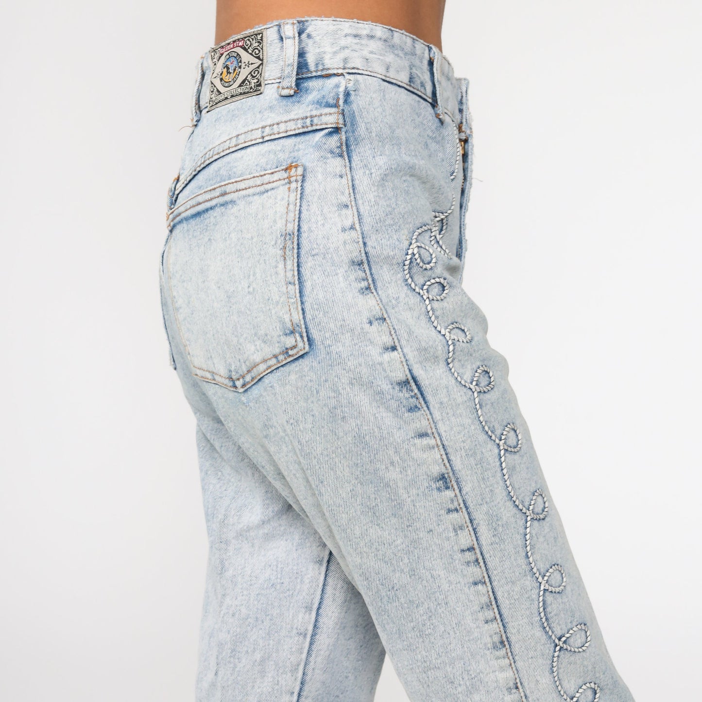 90s Acid Wash Skinny Jeans High Waisted Ankle Denim Blue Small 26