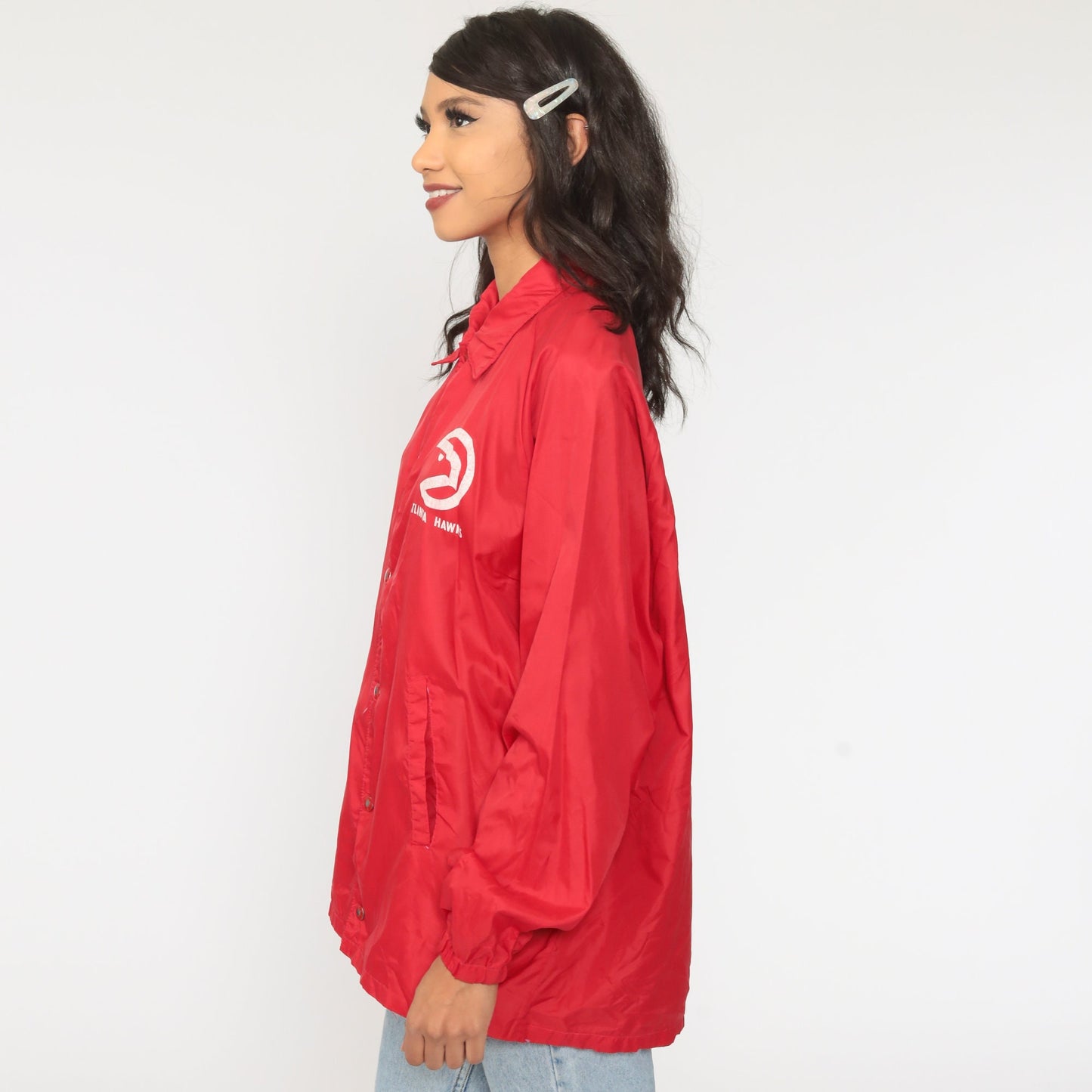 80s Atlanta Hawks NBA Windbreaker Jacket Nylon Shell Large L