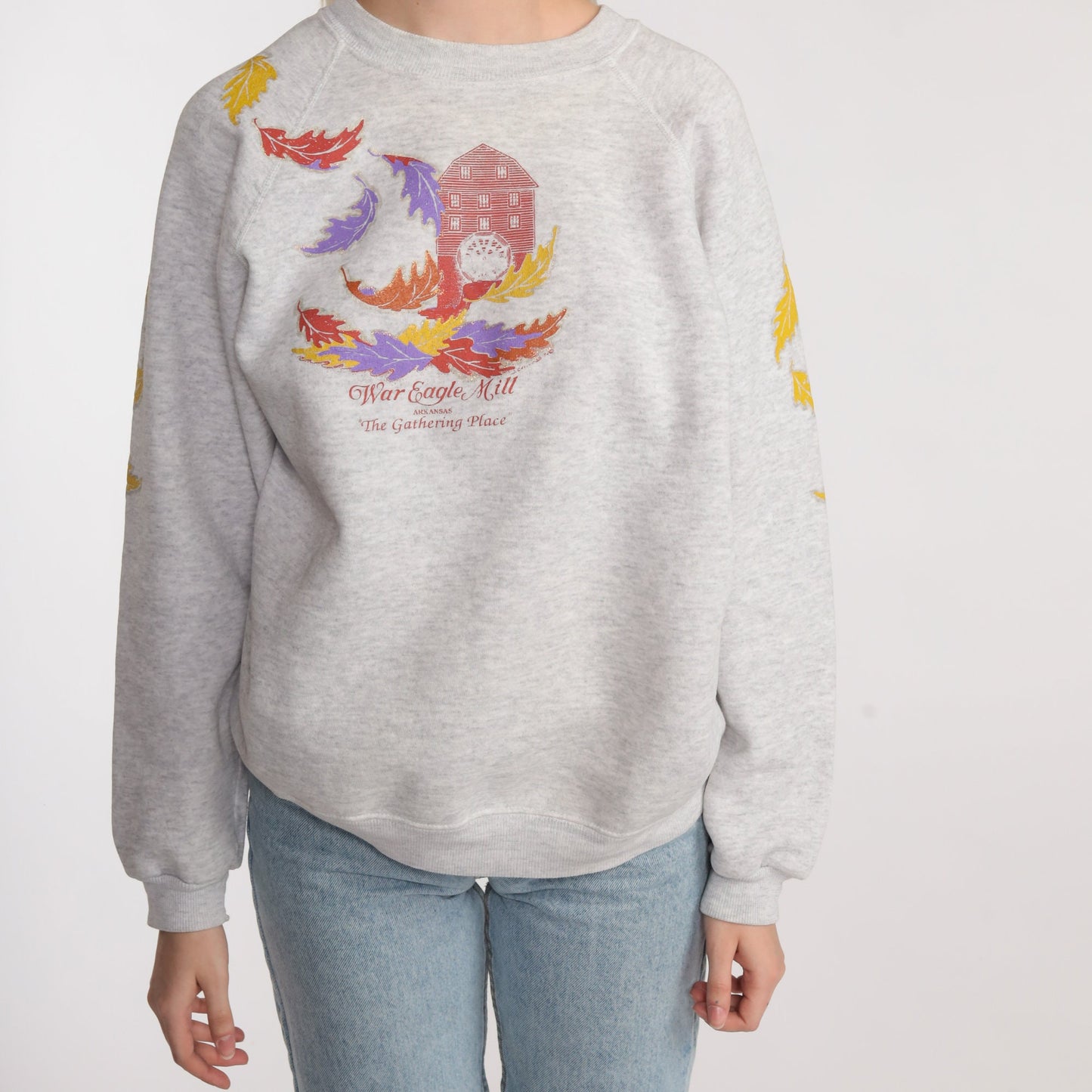 80s War Eagle Mill Arkansas Raglan Sweatshirt Grey Graphic Crewneck Medium