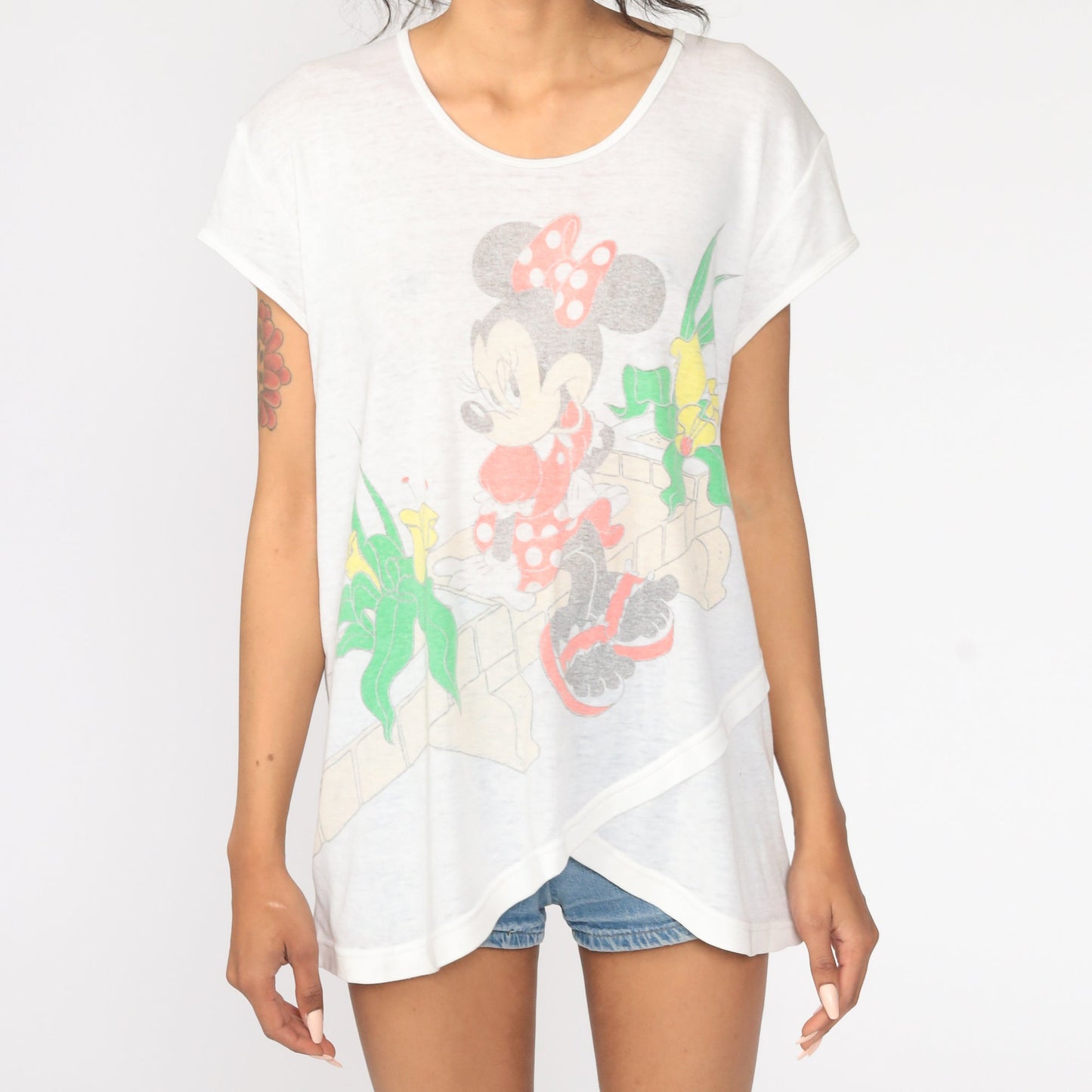 80s Disney Minnie Mouse Graphic T-Shirt Faded Burnout Large