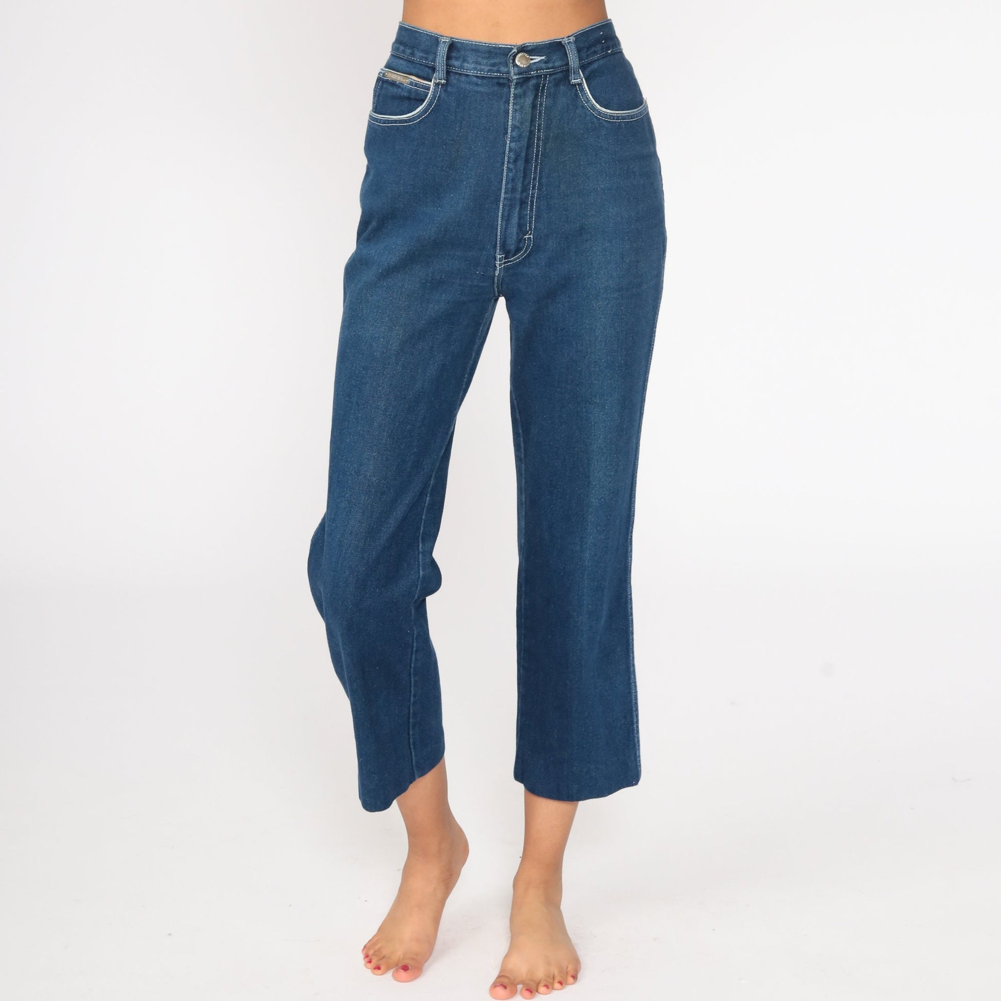 80s Derrieres Dark Blue High Waist Bootcut Jeans Extra Small XS