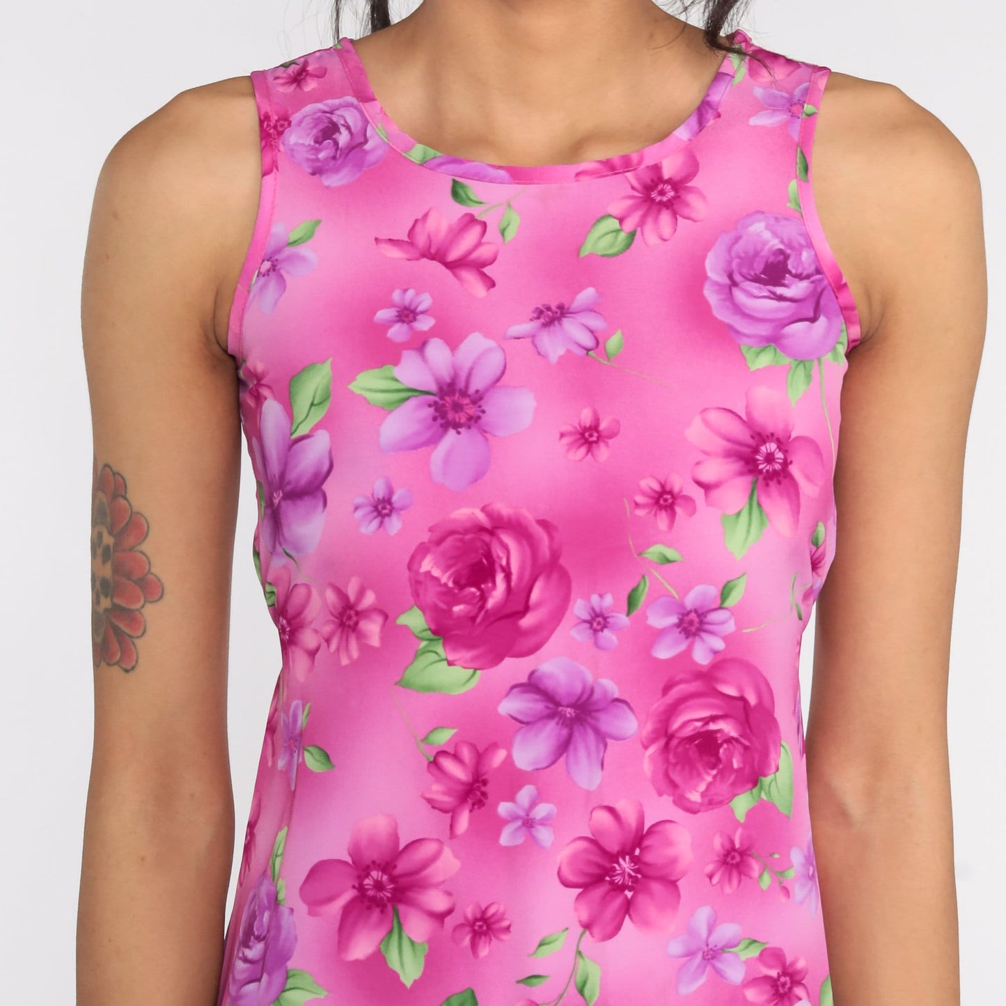 90s Floral Midi Sundress Pink Sleeveless Shift Dress Extra Small XS