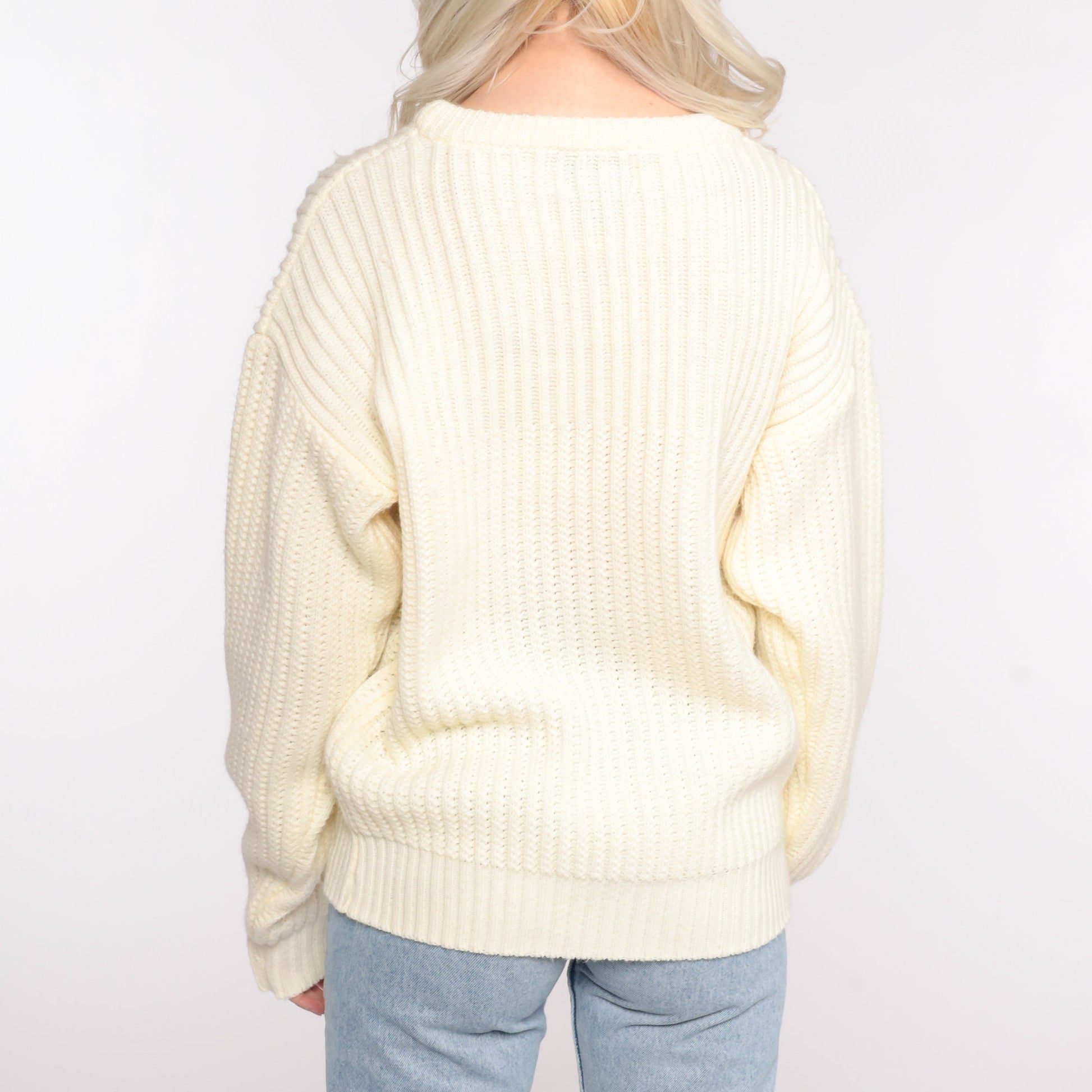 80s High Sierra Ribbed Cream Knit Pullover Sweater Large