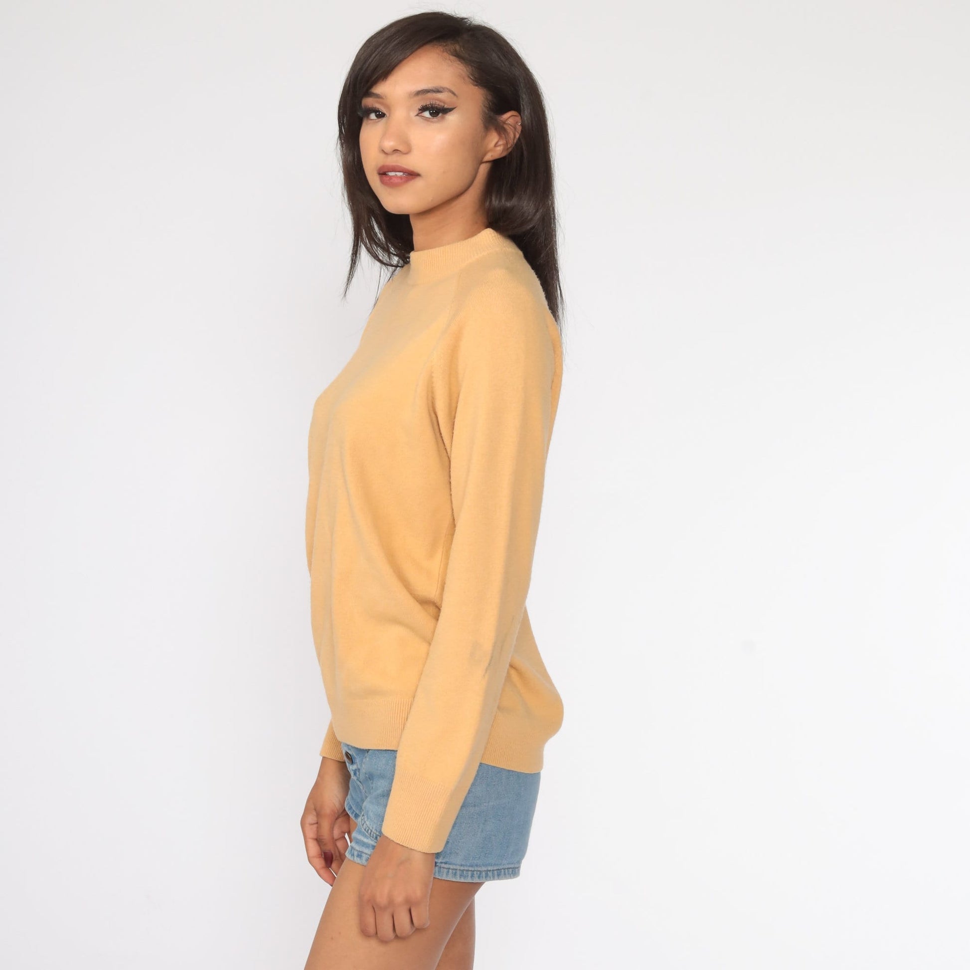 70s Tan Knit Raglan Sweater Pullover Small