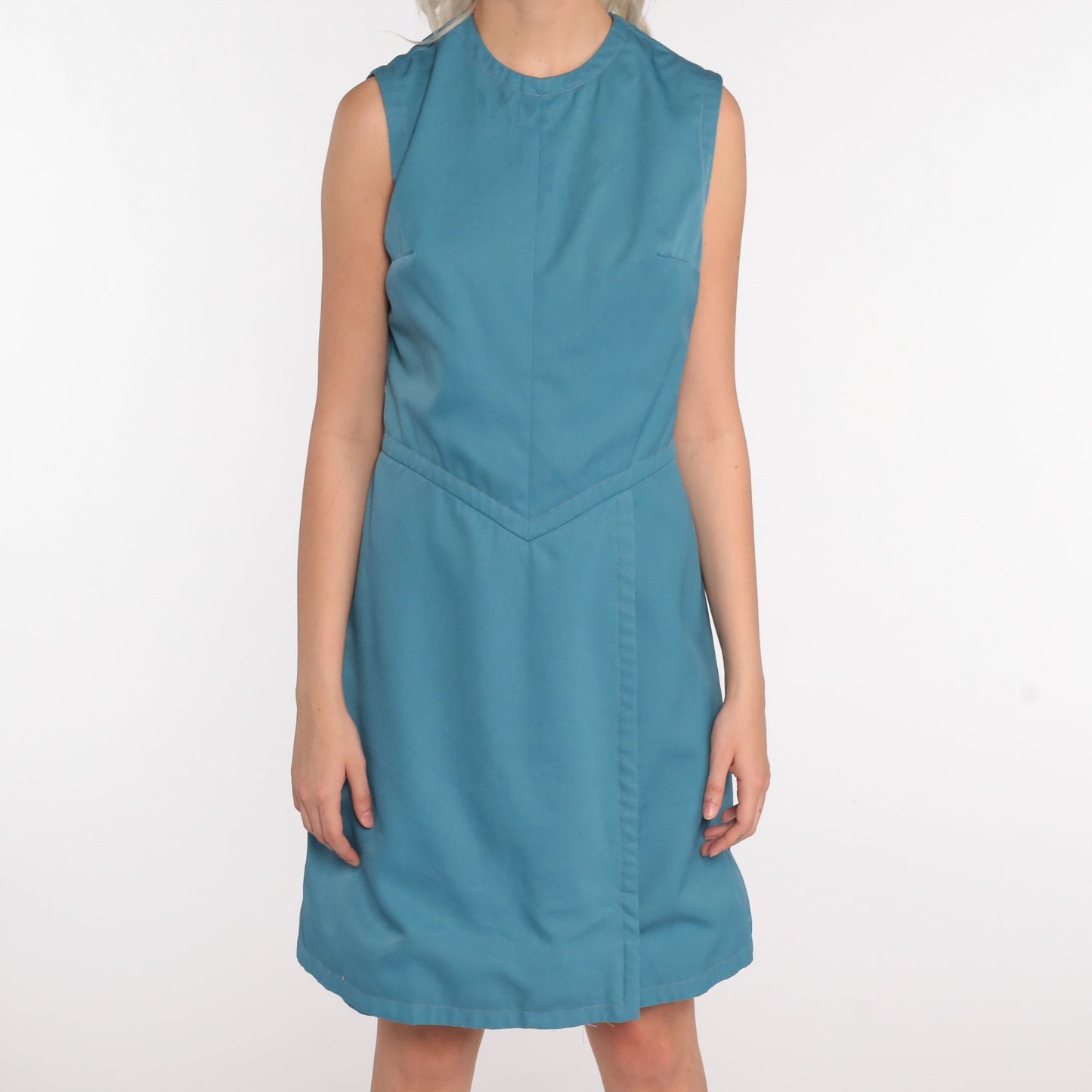 70s Mod Shift Dress Blue Sleeveless Mini High Waist Small