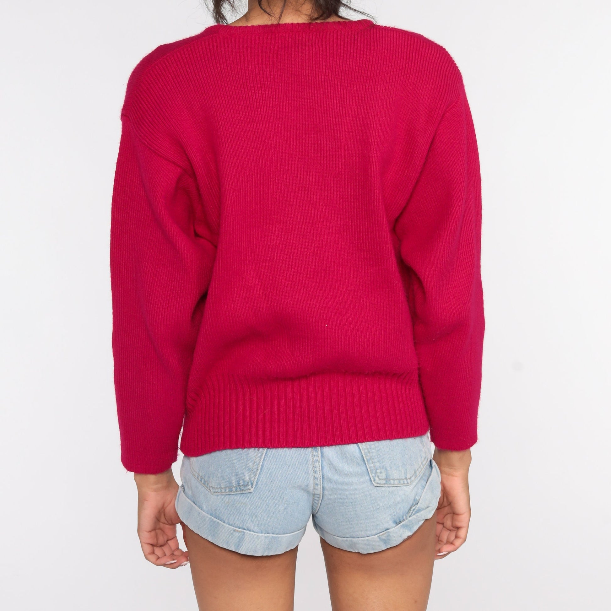 90s Deep Pink Cardigan Sweater Double Breasted Button Up Medium