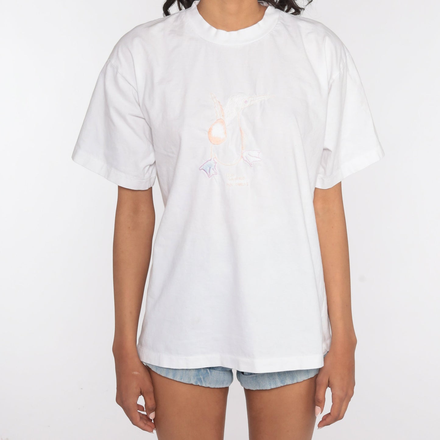80s Blue Footed Booby Bird Galapagos Graphic T-Shirt White Cotton Medium