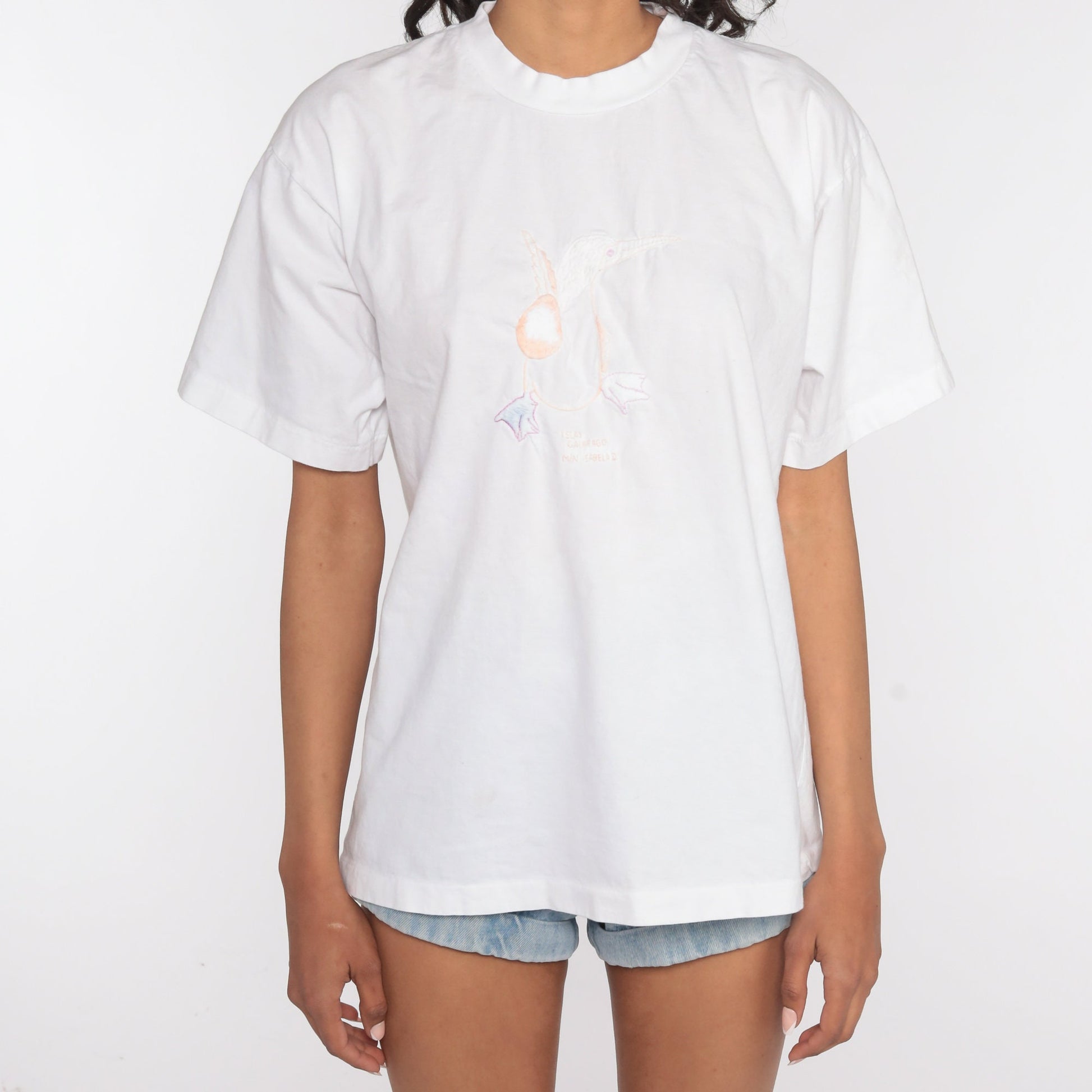 80s Blue Footed Booby Bird Galapagos Graphic T-Shirt White Cotton Medium