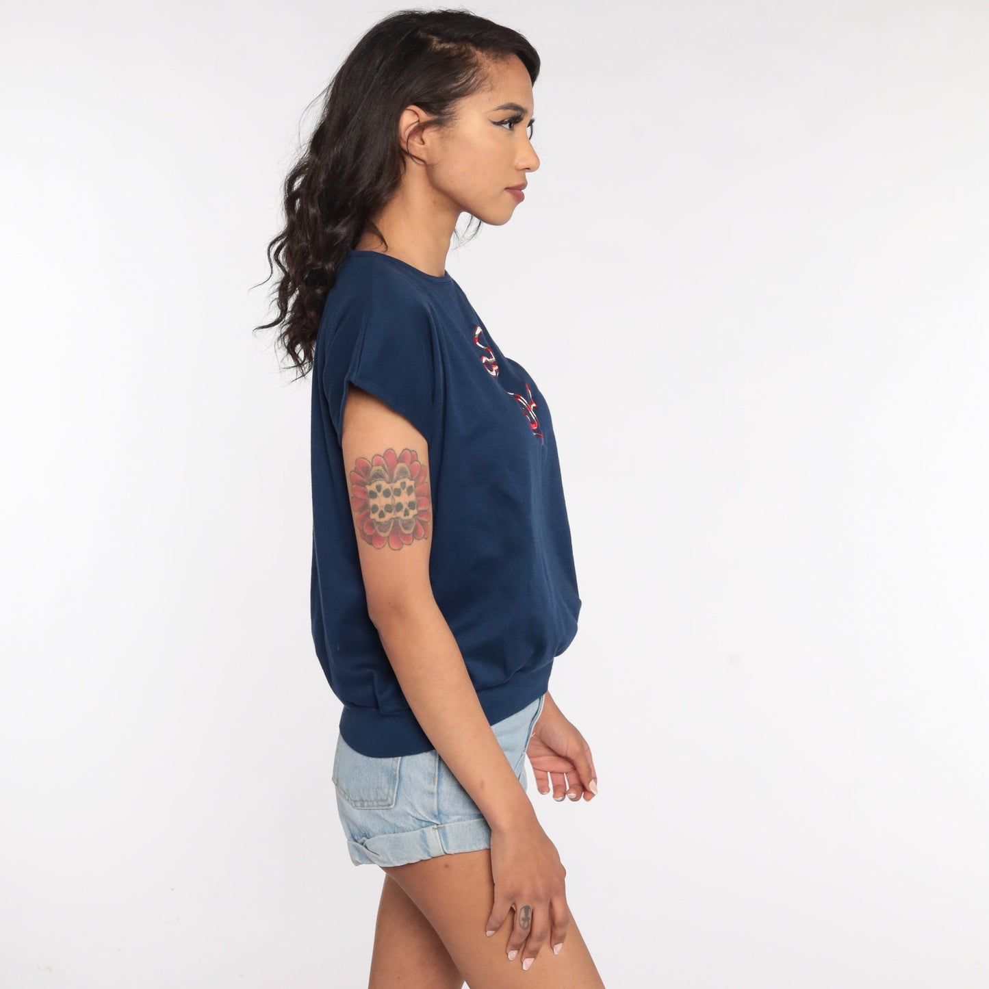 80s Navy Anchor Shirt Short Sleeve Slouchy Nautical Top Medium Large