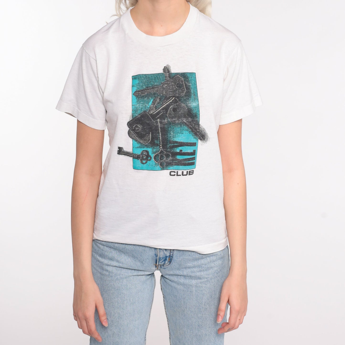 80s Key Club Skeleton Key Graphic T-Shirt Screen Stars Cotton Small