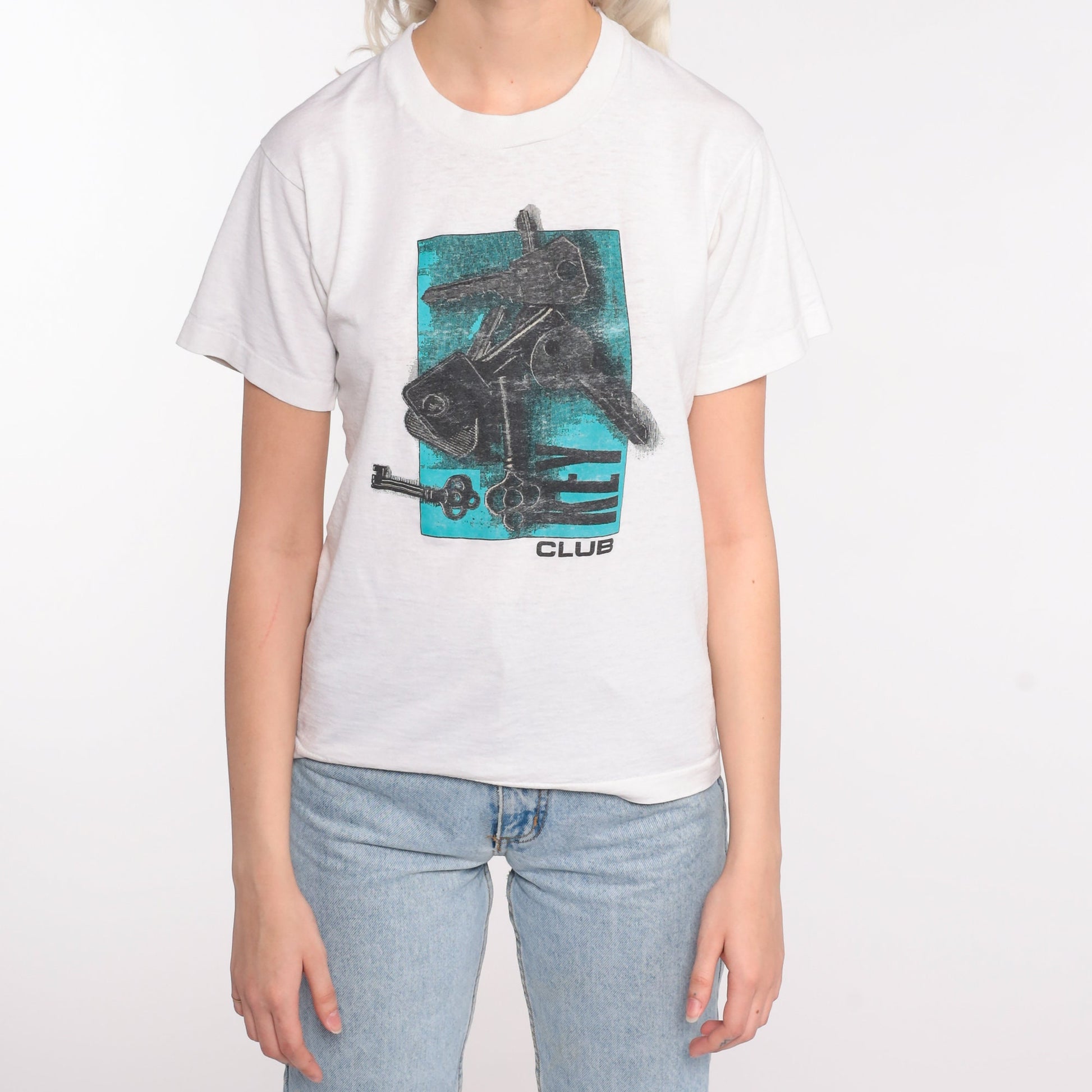 80s Key Club Skeleton Key Graphic T-Shirt Screen Stars Cotton Small