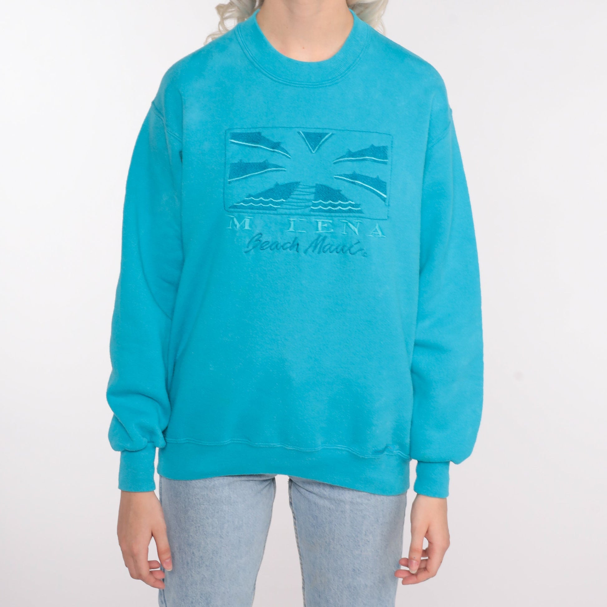 90s Crazy Shirts Maui Beach Sweatshirt Turquoise Graphic Crewneck Medium