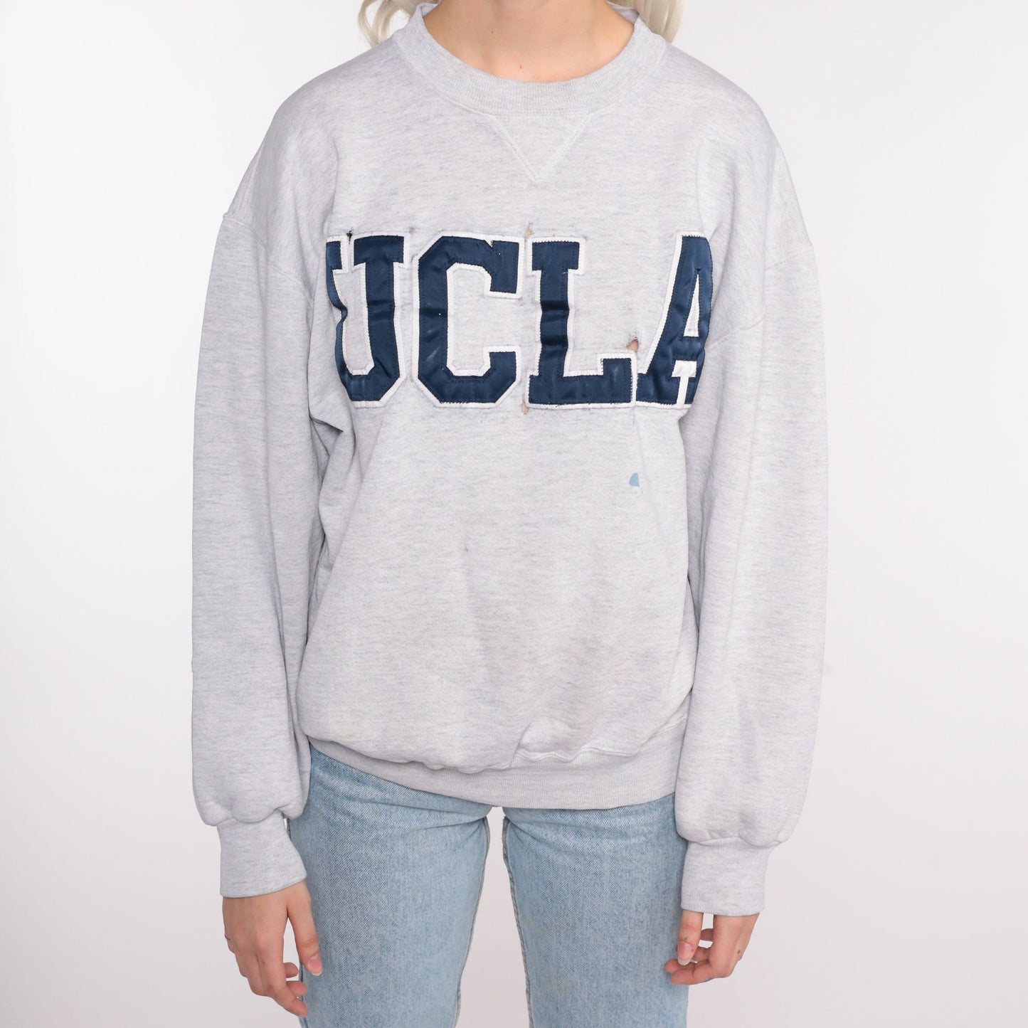 90s UCLA Sweatshirt Distressed Grey Graphic Russell Large