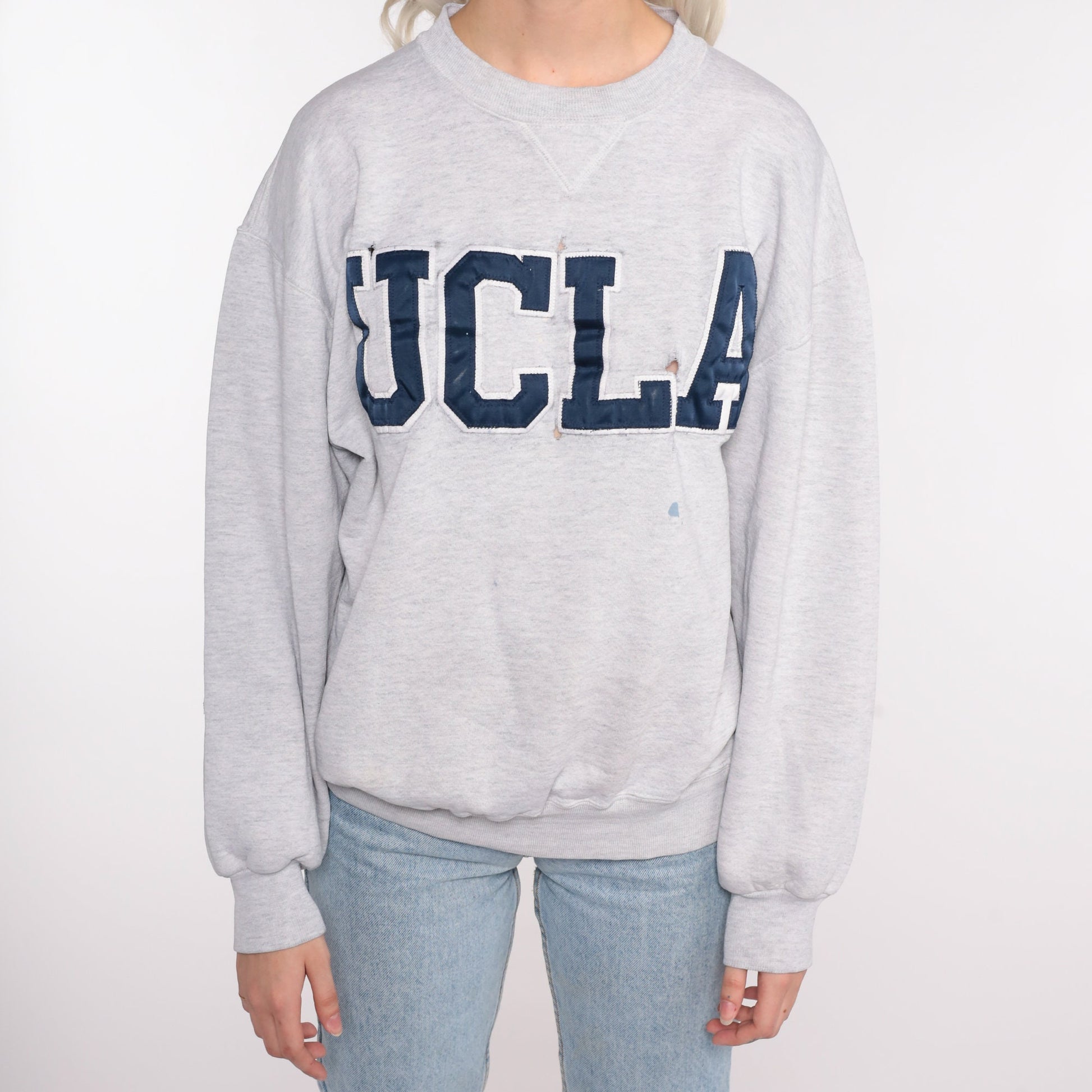 90s UCLA Sweatshirt Distressed Grey Graphic Russell Large