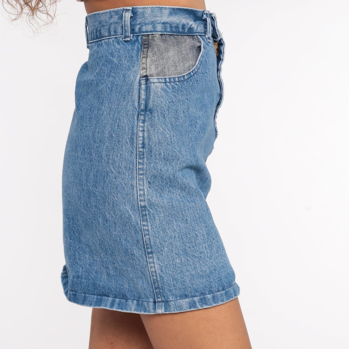 90s Stone Wash Denim Mini Skirt High Waisted Blue Jean Pencil Extra Small