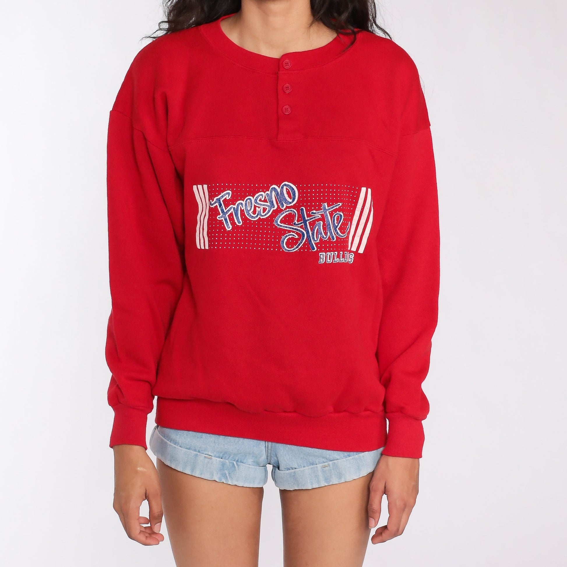 80s Fresno State University Sweatshirt Red Graphic Crewneck Large