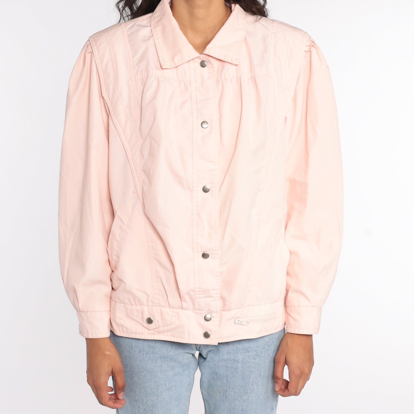 80s Baby Pink Puff Sleeve Windbreaker Bomber Jacket Medium