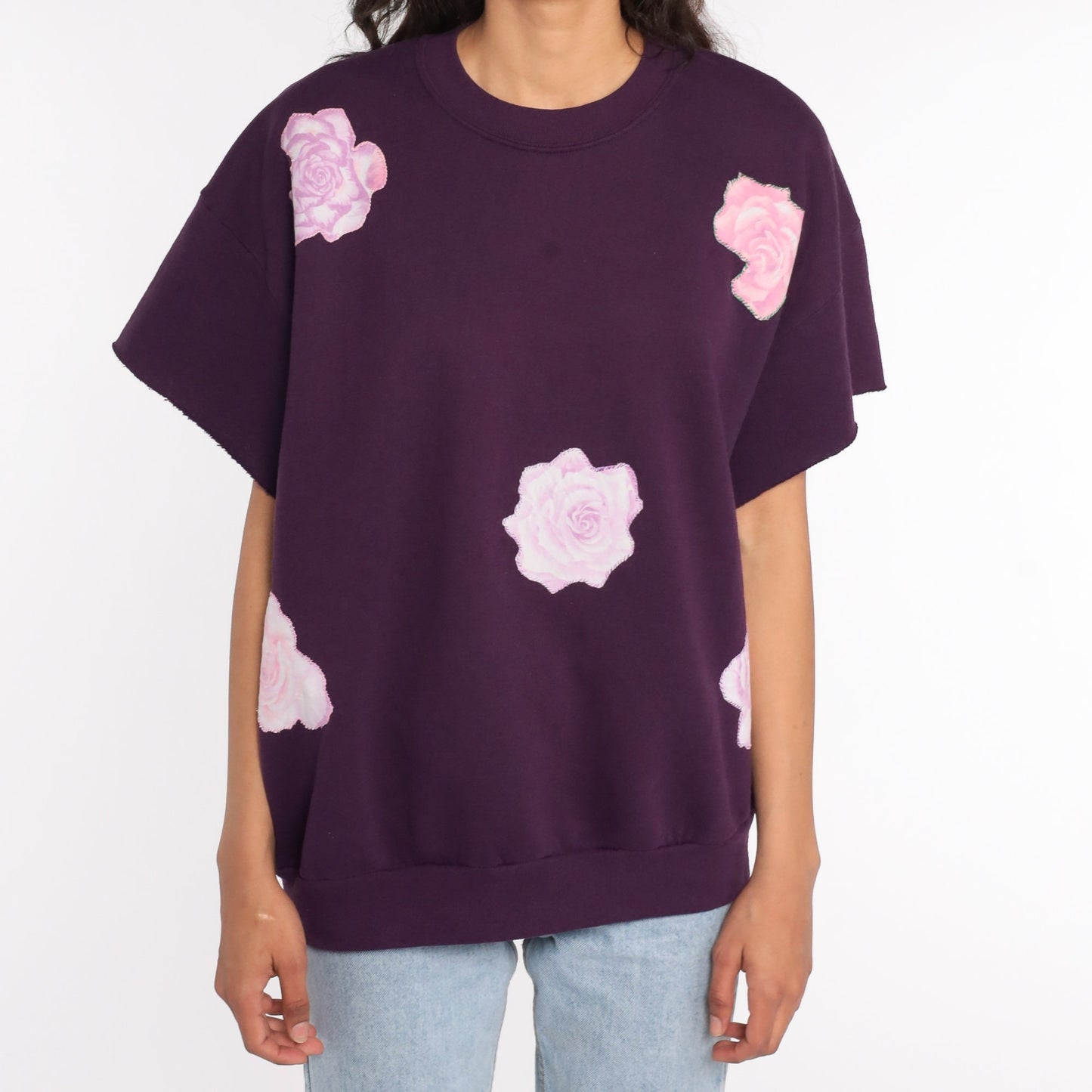 80s Jerzees Floral Short Sleeve Sweatshirt Purple Extra Large XL