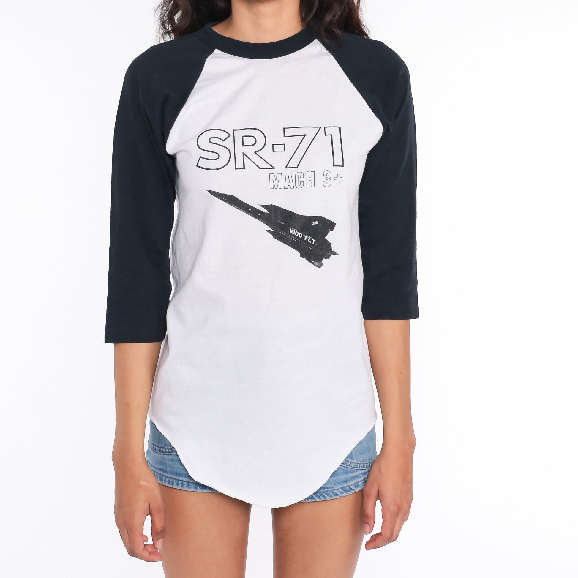 80s Lockheed SR-71 Blackbird Aircraft Ringer Tee Graphic T-Shirt White Small