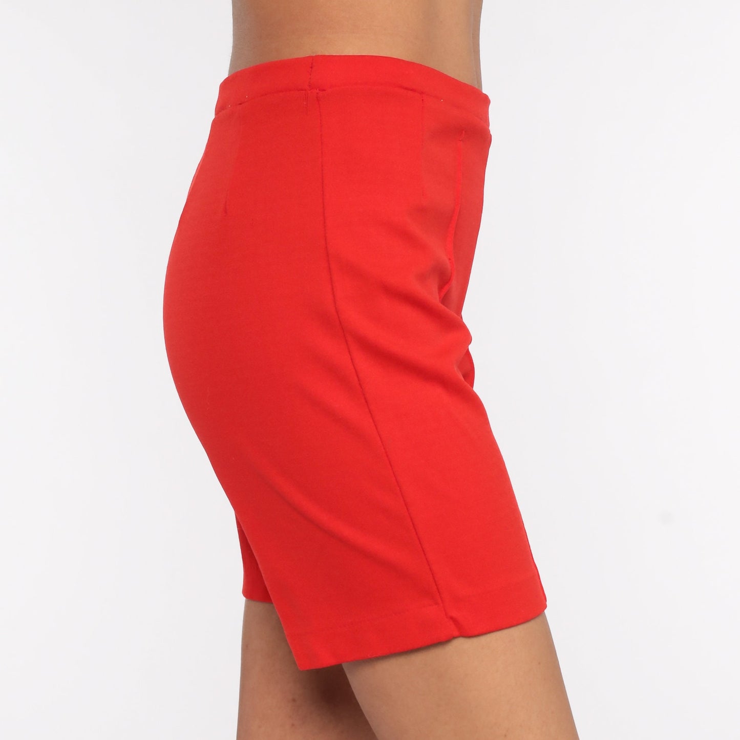70s High-Waist Bicycle Shorts Red Nylon Stretch Small