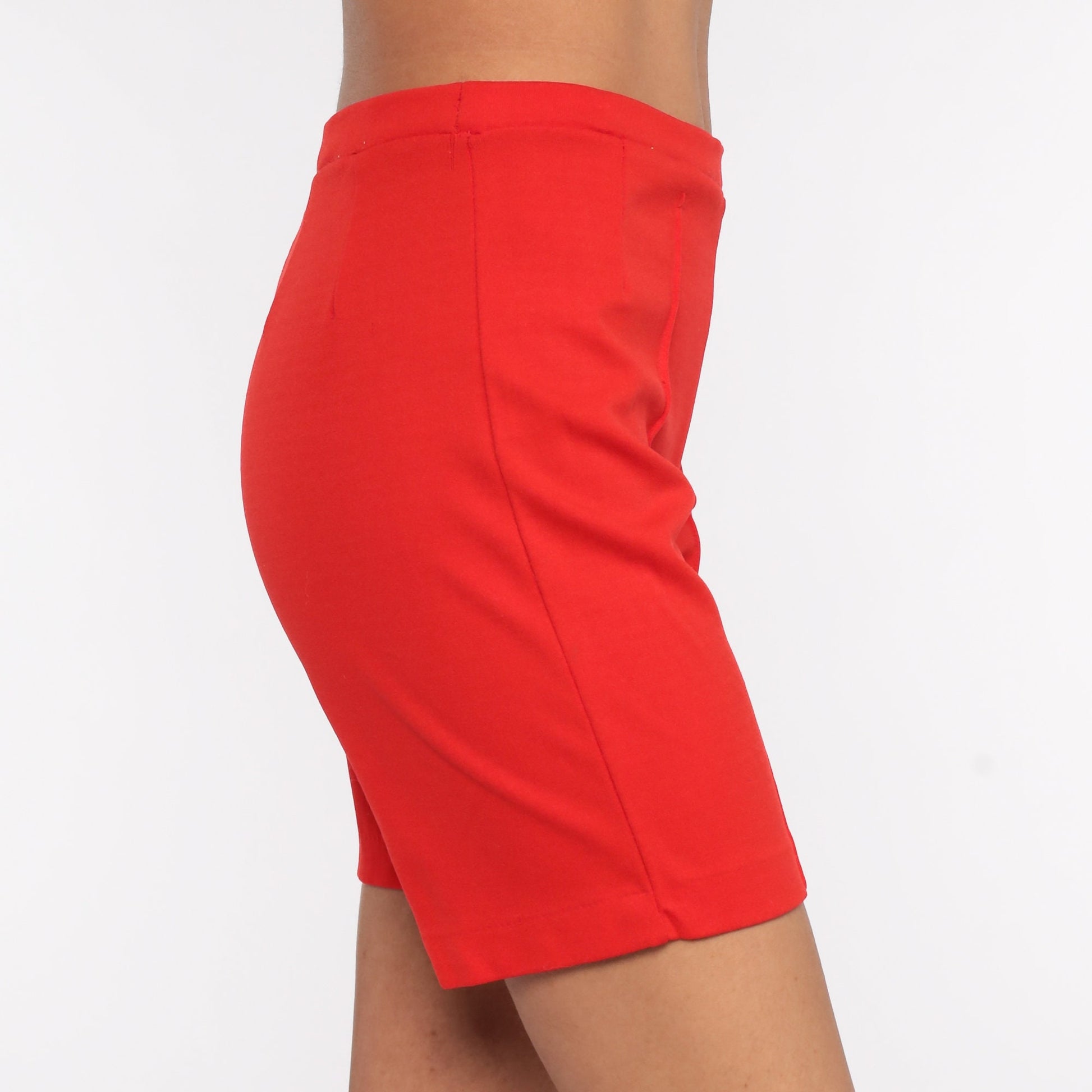 70s High-Waist Bicycle Shorts Red Nylon Stretch Small