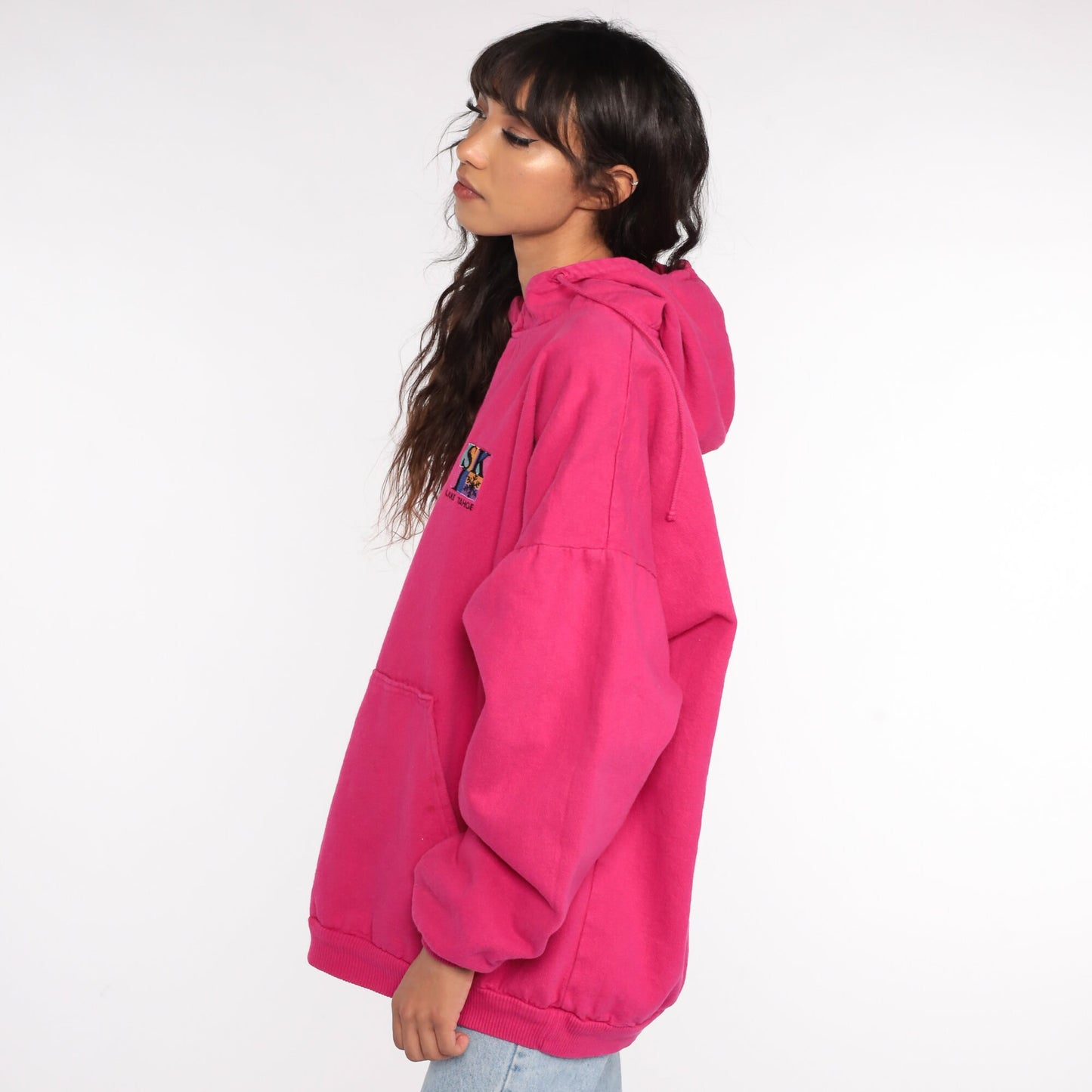 90s Lake Tahoe Ski Hoodie Sweatshirt Hot Pink Graphic Extra Large XXL