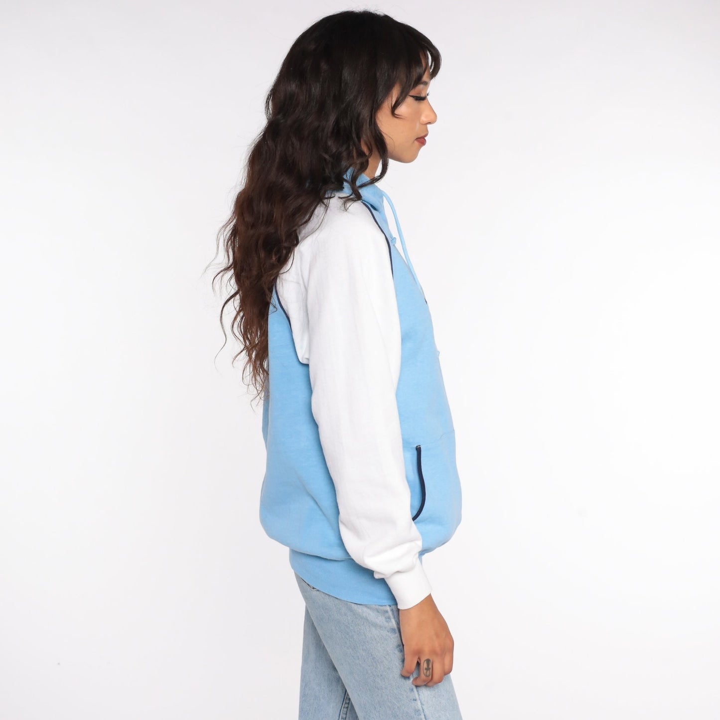 80s Windsor Ontario Canada Hoodie Sweatshirt Baby Blue Graphic Small
