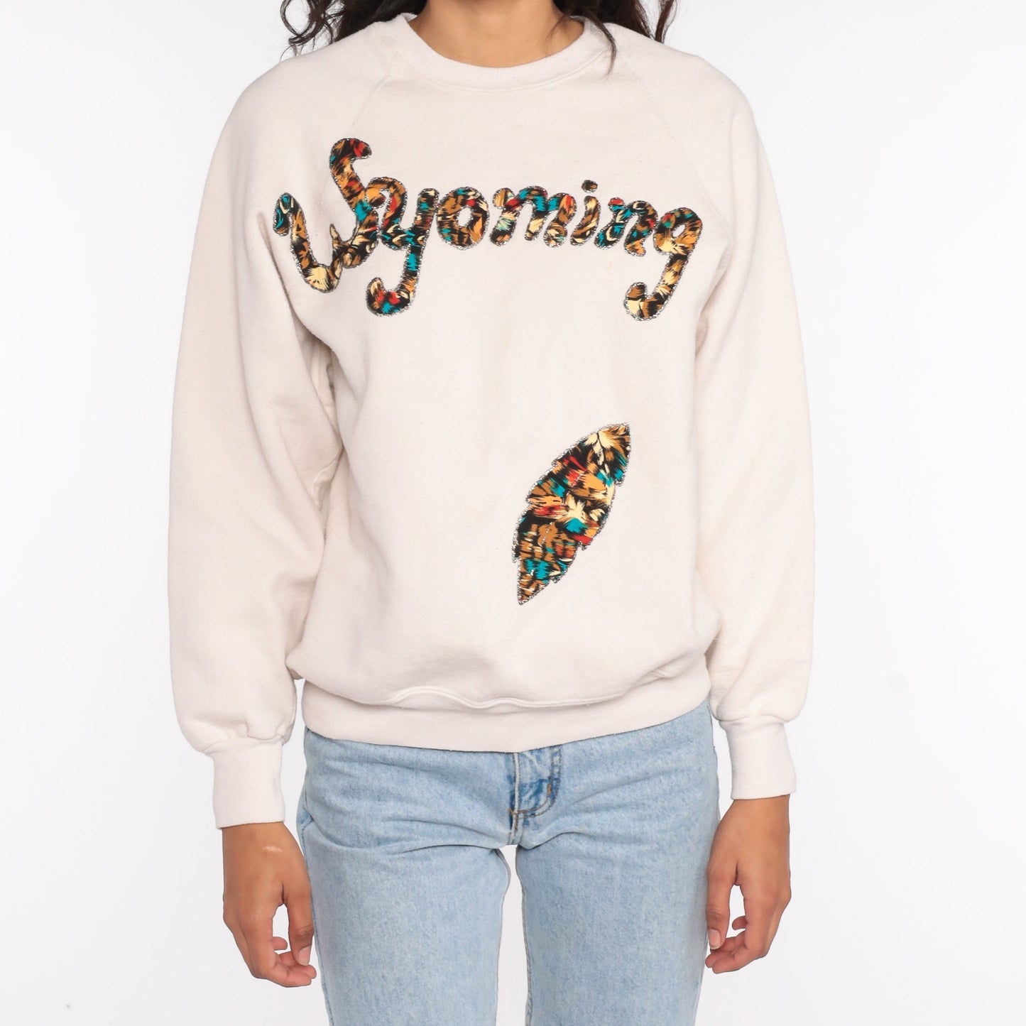 1990s Wyoming Graphic Sweatshirt Crewneck Raglan Sleeve Medium