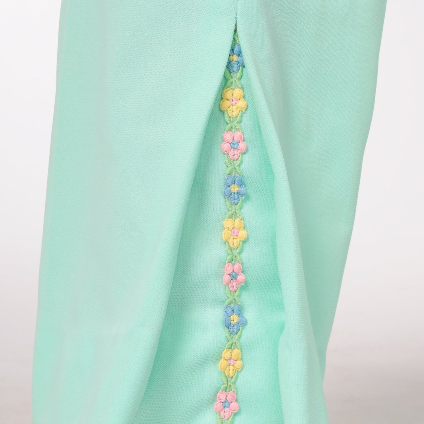 70s Mint Green Floral Bell Bottom Trousers High Waist Small