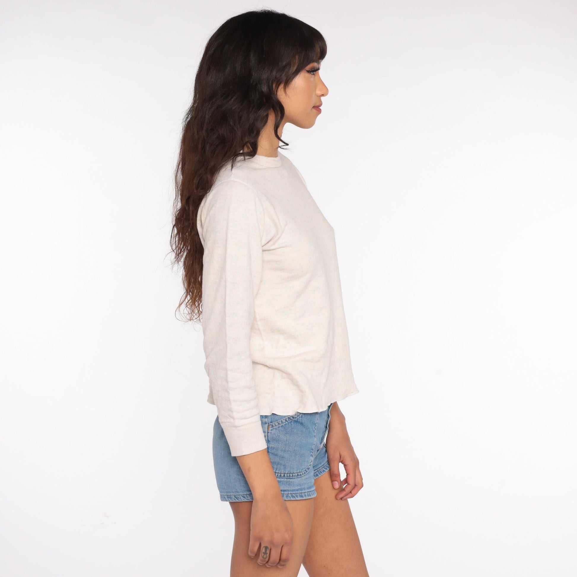 80s Duofold Floral Waffle Knit Thermal Shirt Long Sleeve White Large
