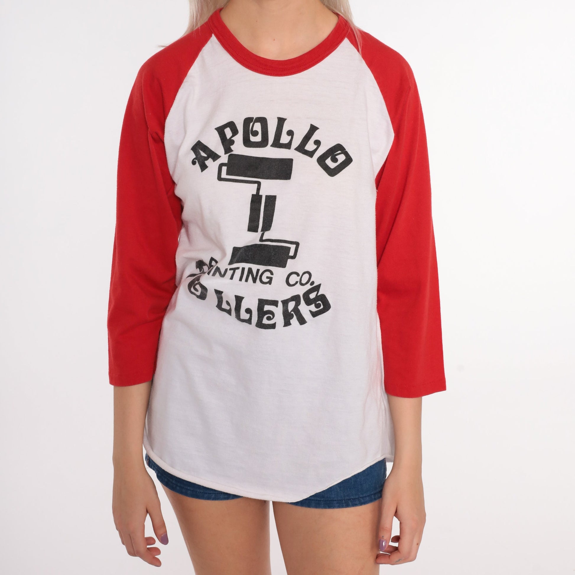 80s Apollo Rollers Painting Co. Ringer Tee Graphic T-Shirt Medium