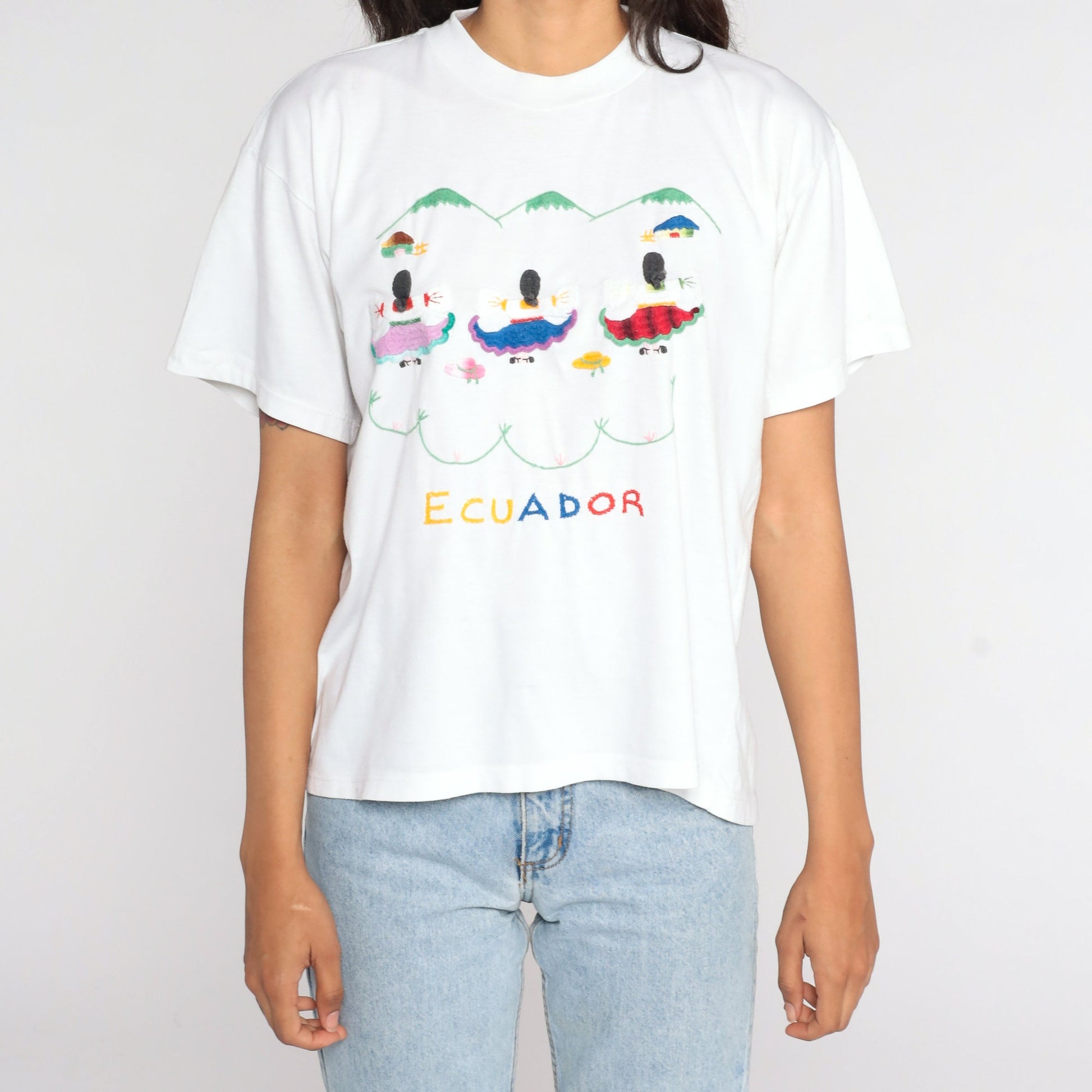 90s Ecuador Graphic T-Shirt Cotton Travel Tee Large L