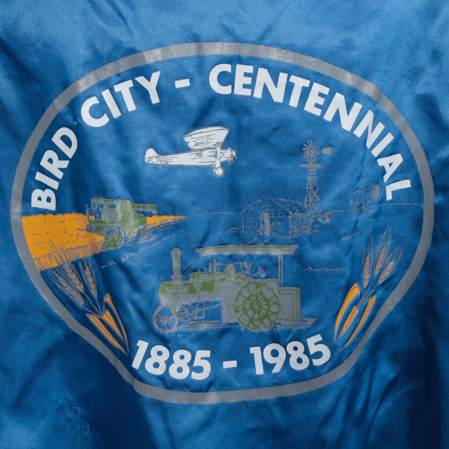 80s Bird City Kansas Satin Bomber Jacket Blue Snap Centennial XXL