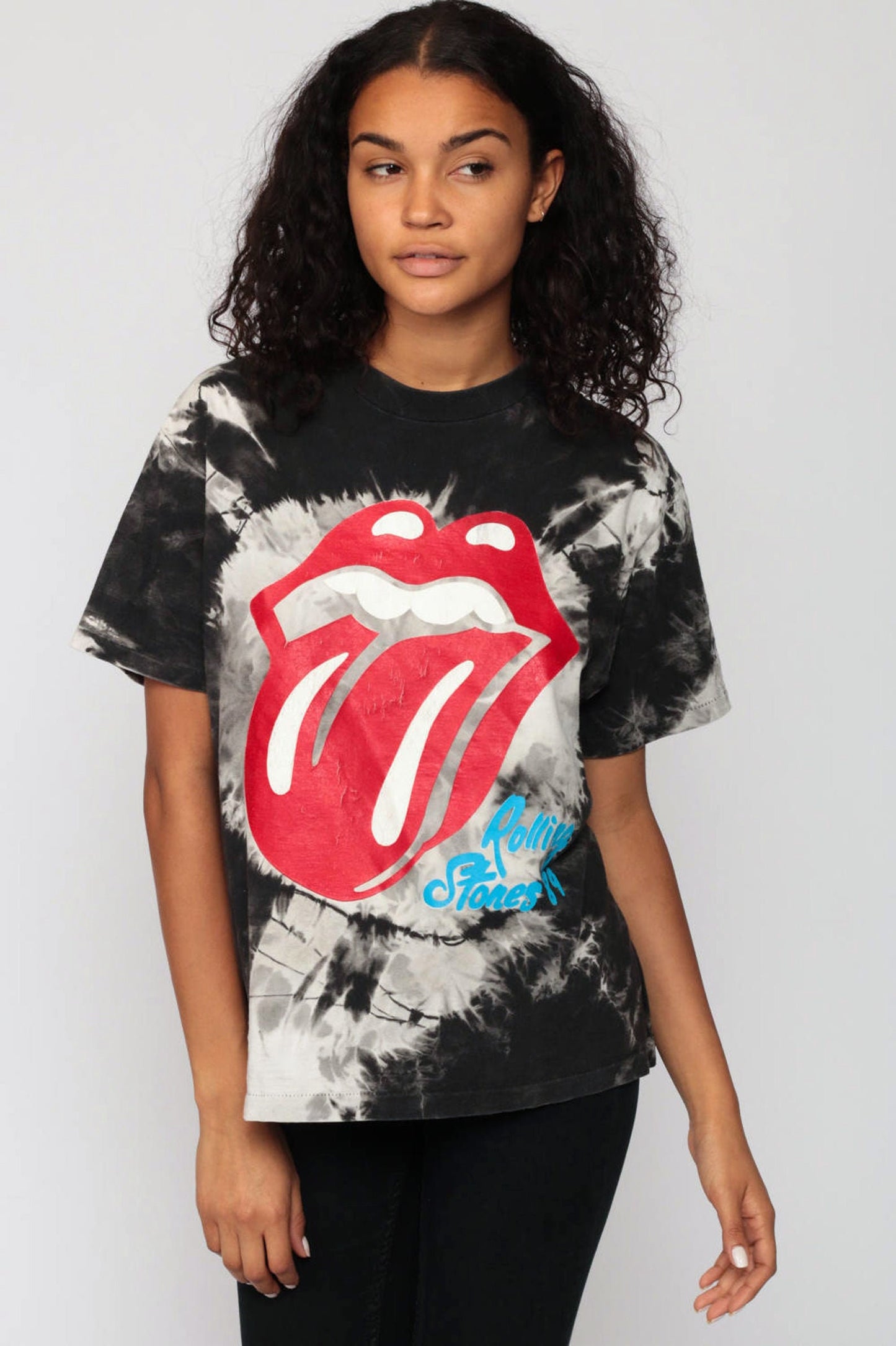 Rolling Stones Steel Wheels Tour 1989 Tie Dye Band Tee Black Medium