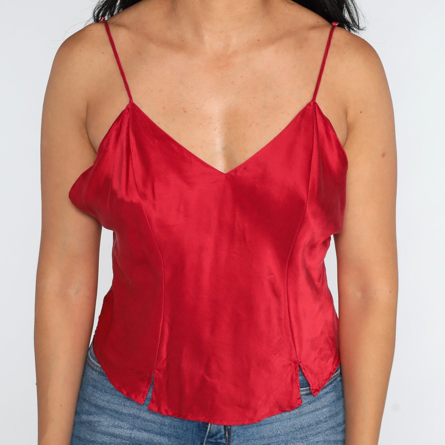 00s Red Silk Camisole Tank Top Lingerie Y2K Extra Large