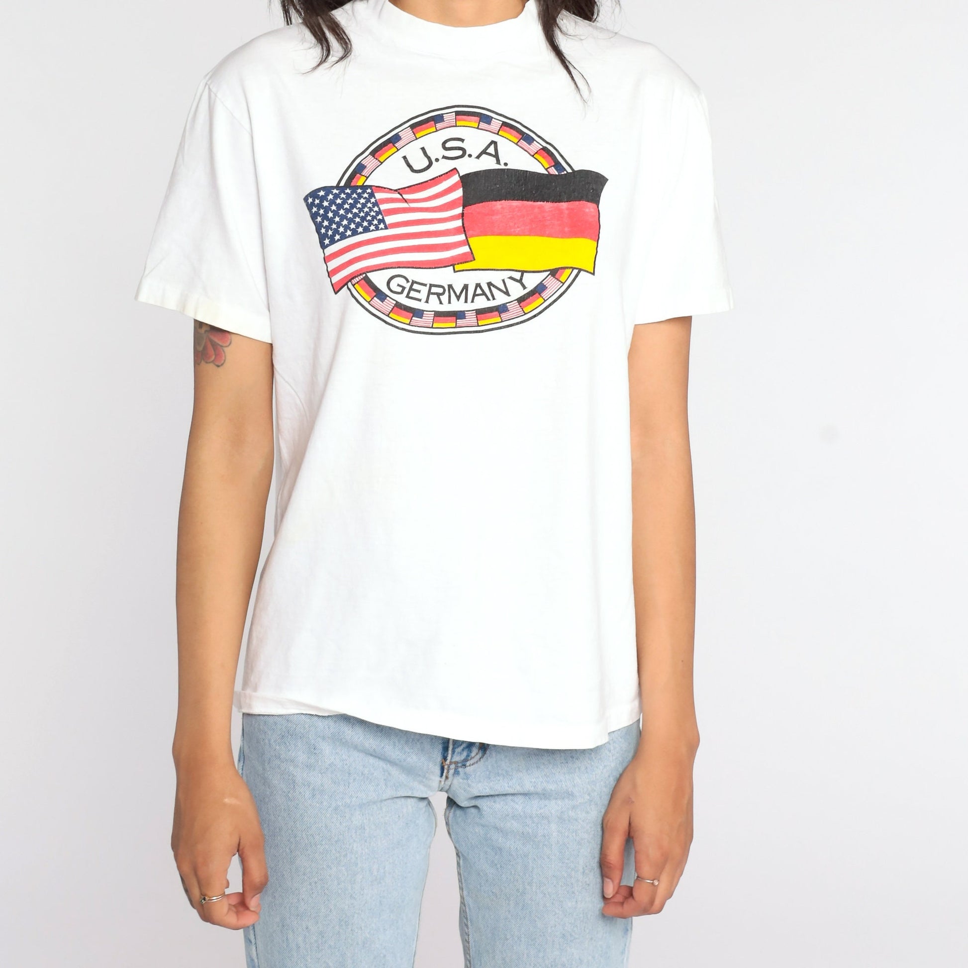 80s USA Germany Graphic T-Shirt Cotton Tee Medium