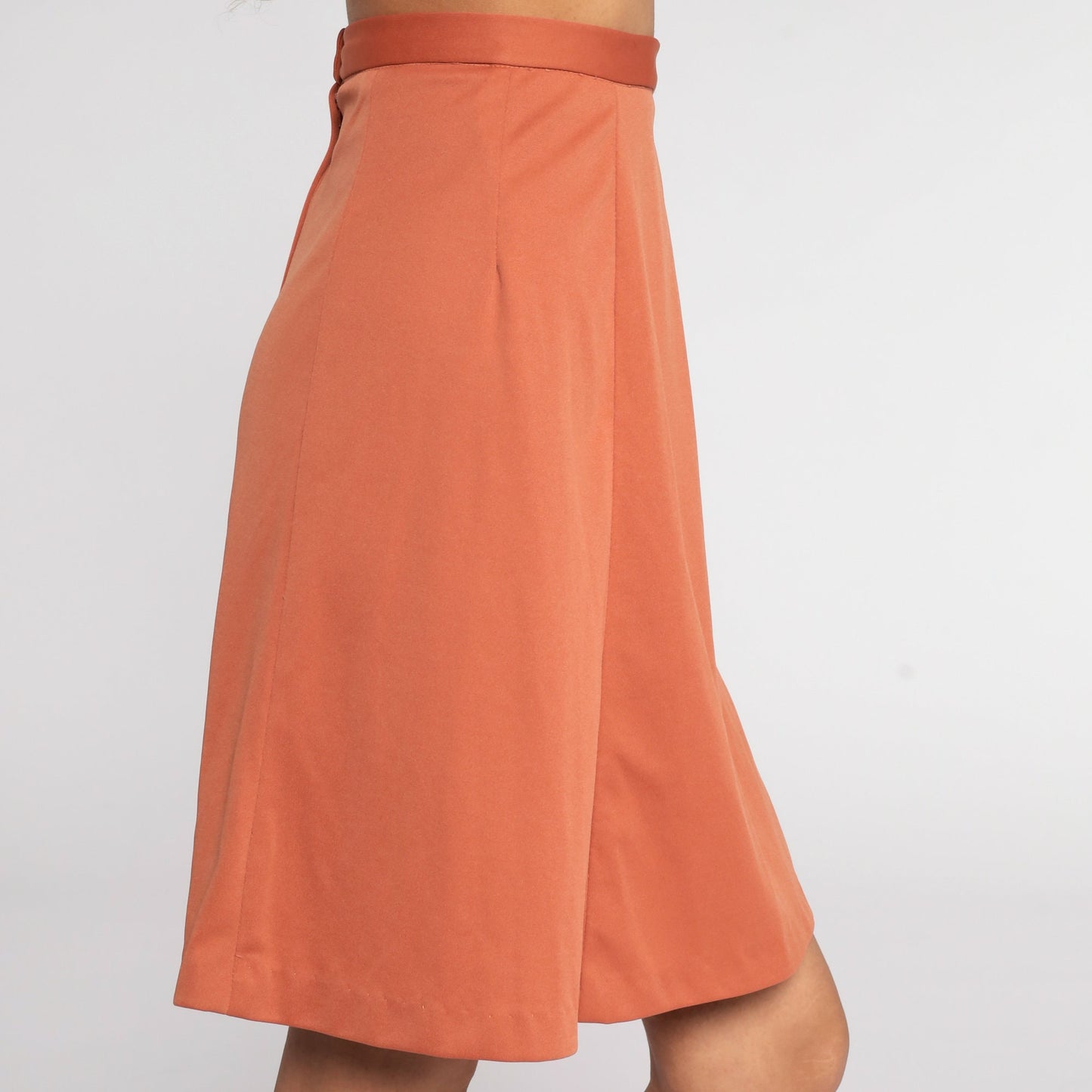 70s Terracotta A-Line Midi Skirt High Waisted Rear Zip Extra Small