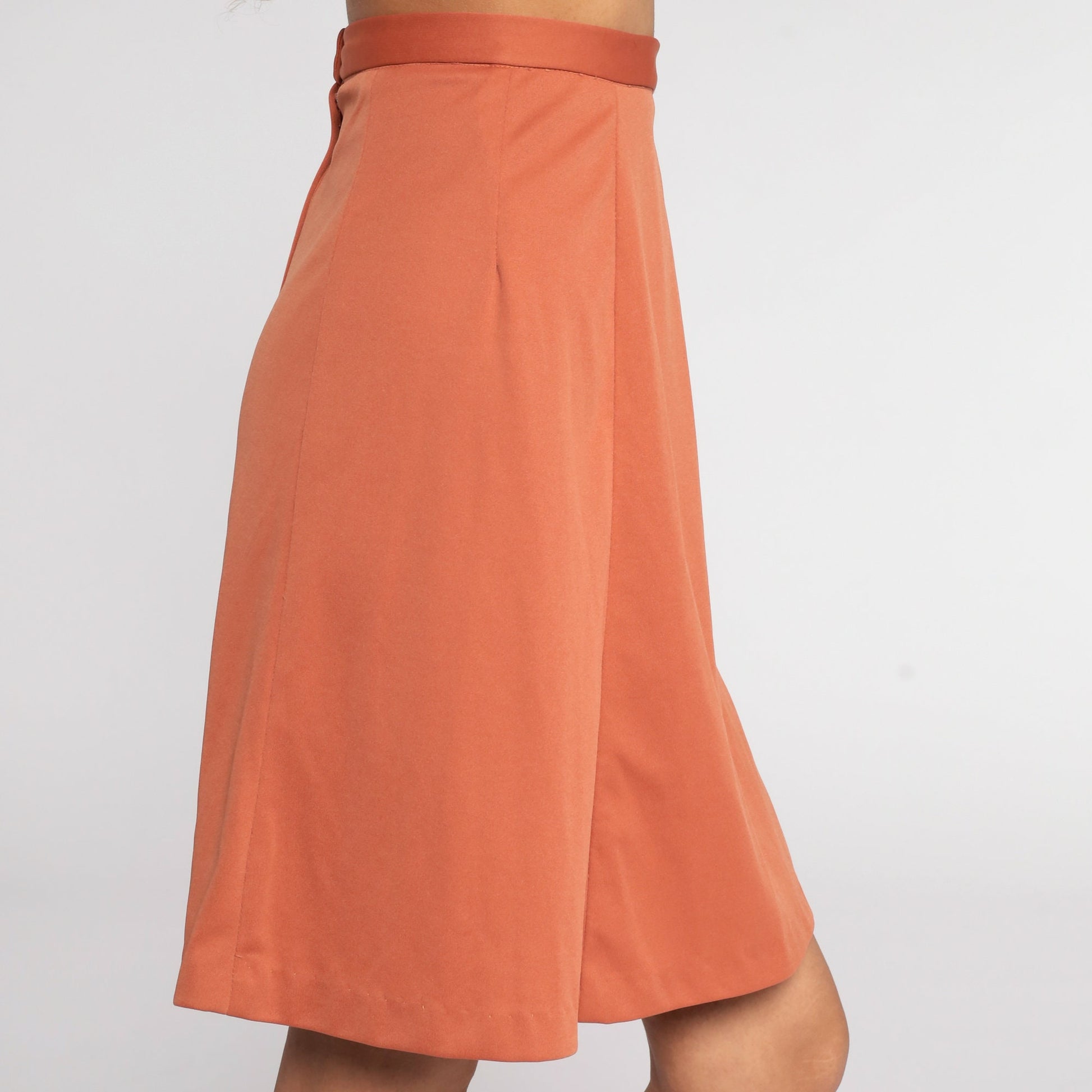70s Terracotta A-Line Midi Skirt High Waisted Rear Zip Extra Small