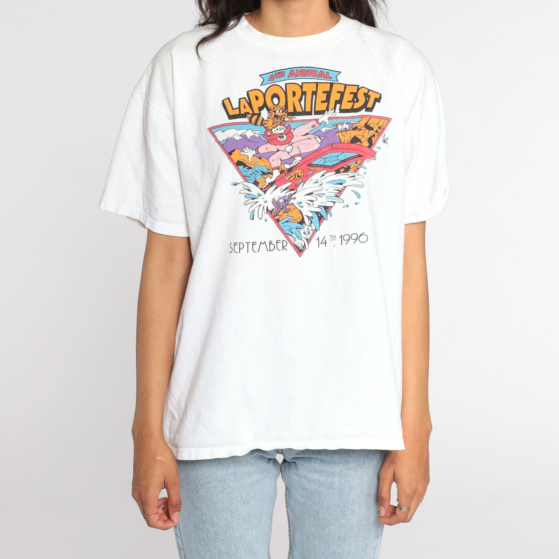 90s LaPortefest 1996 Surfer Graphic T-Shirt Single Stitch Cotton Extra Large