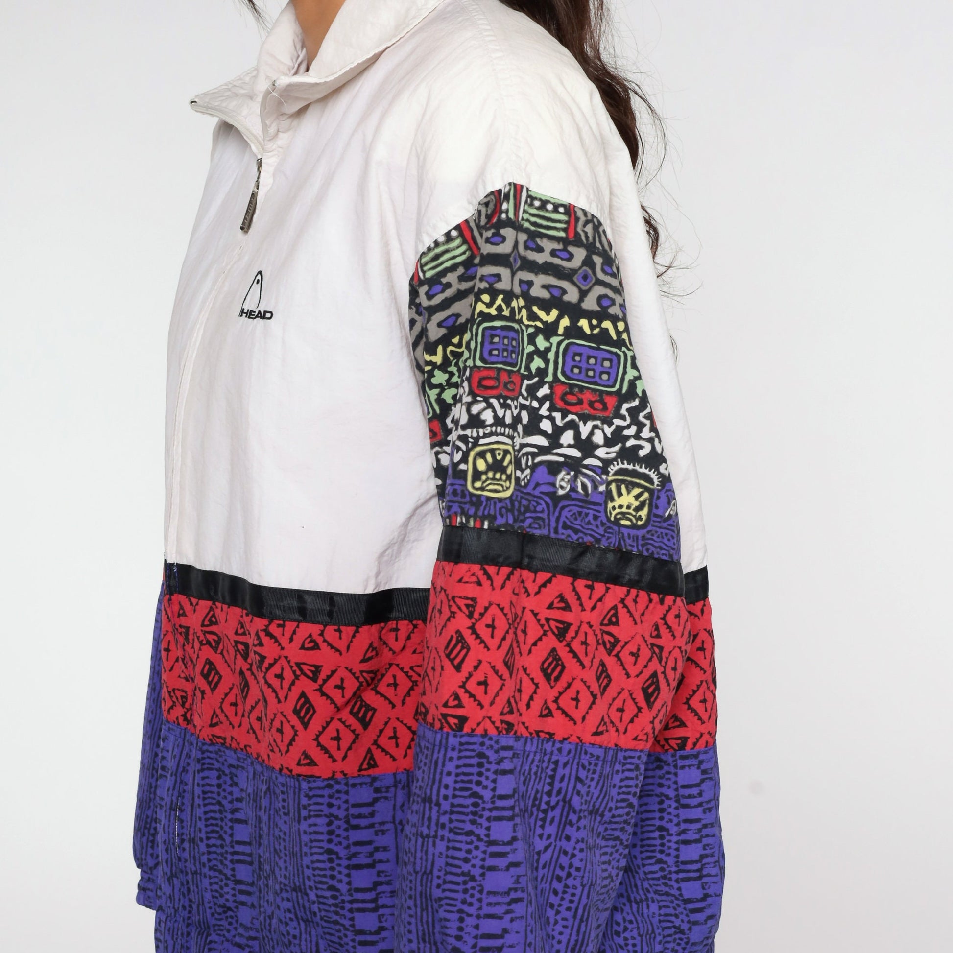 90s Head Colour Block Windbreaker Jacket White Red Purple Large