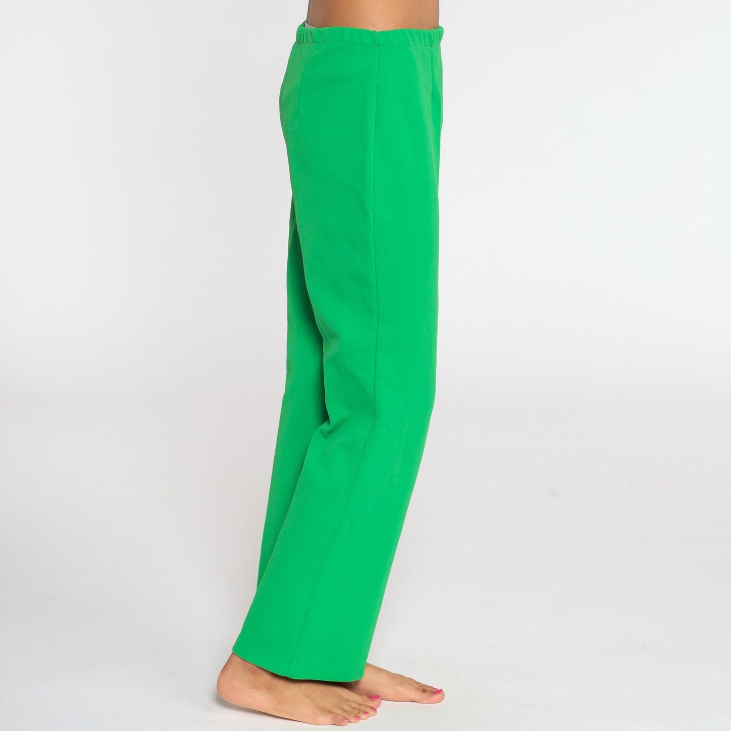 70s Green High Waist Bell Bottom Trousers Polyester Flared Medium Large