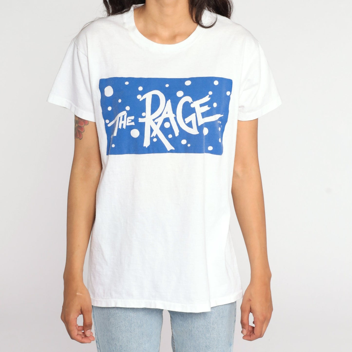 80s The Rage Graphic T-Shirt White Single Stitch Tee Large