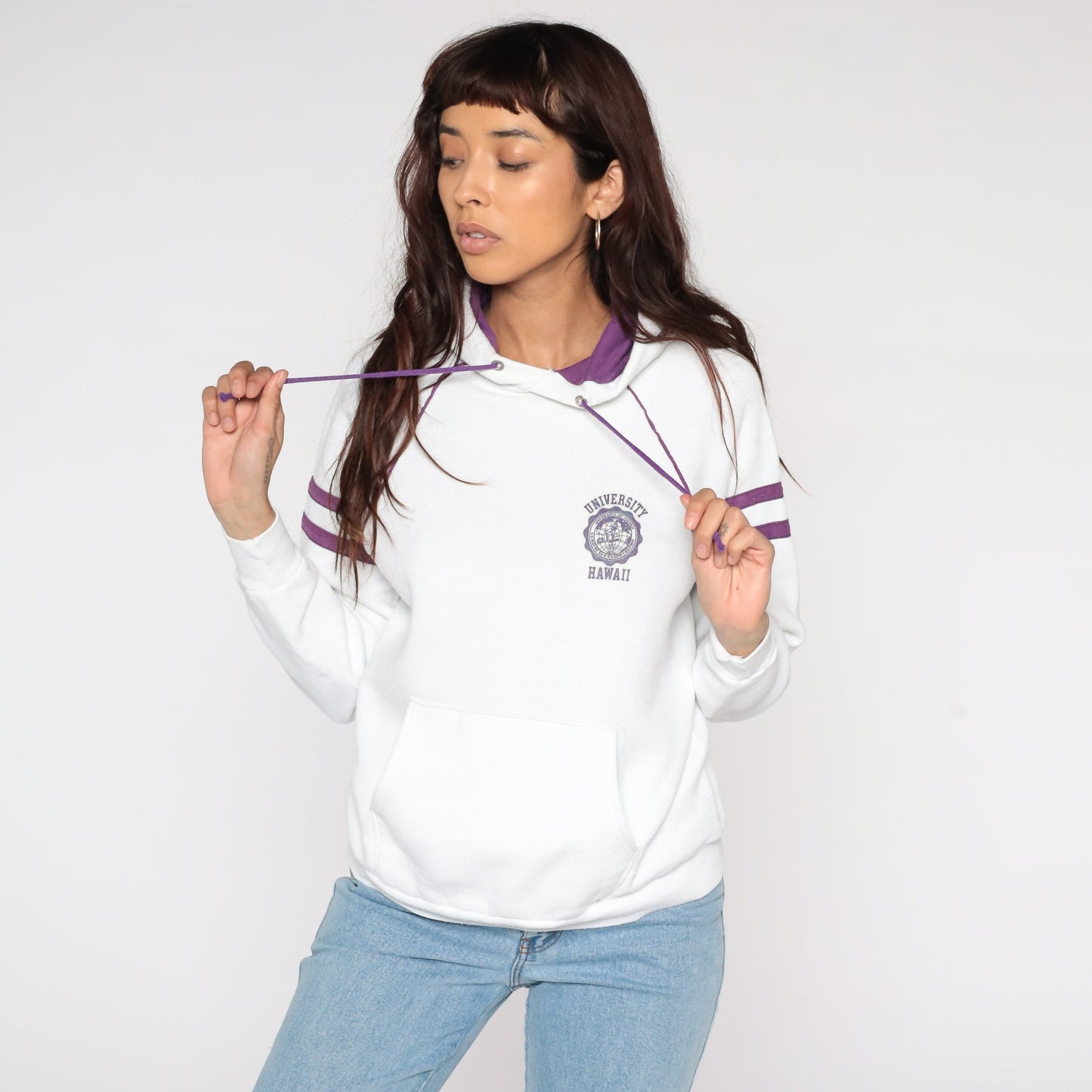 80s University of Hawaii Hoodie Sweatshirt White Graphic Medium