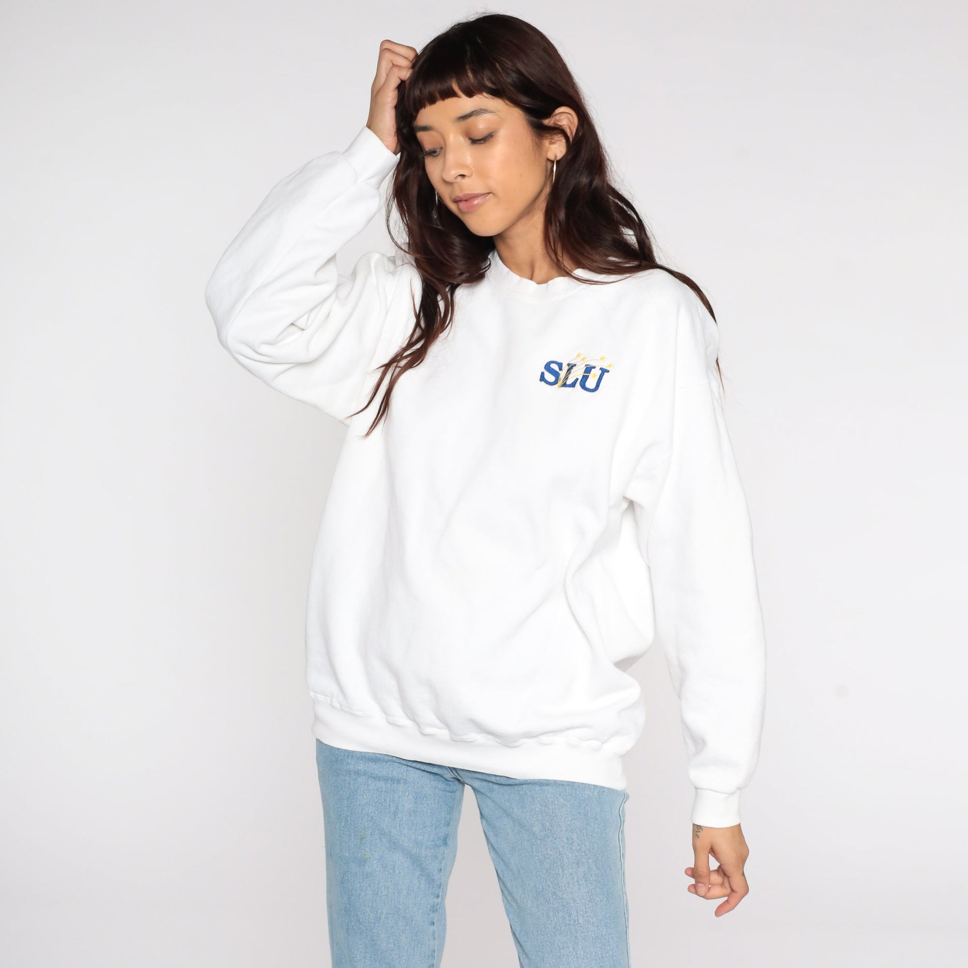 90s St Louis University SLU Sweatshirt White Graphic Crewneck Large